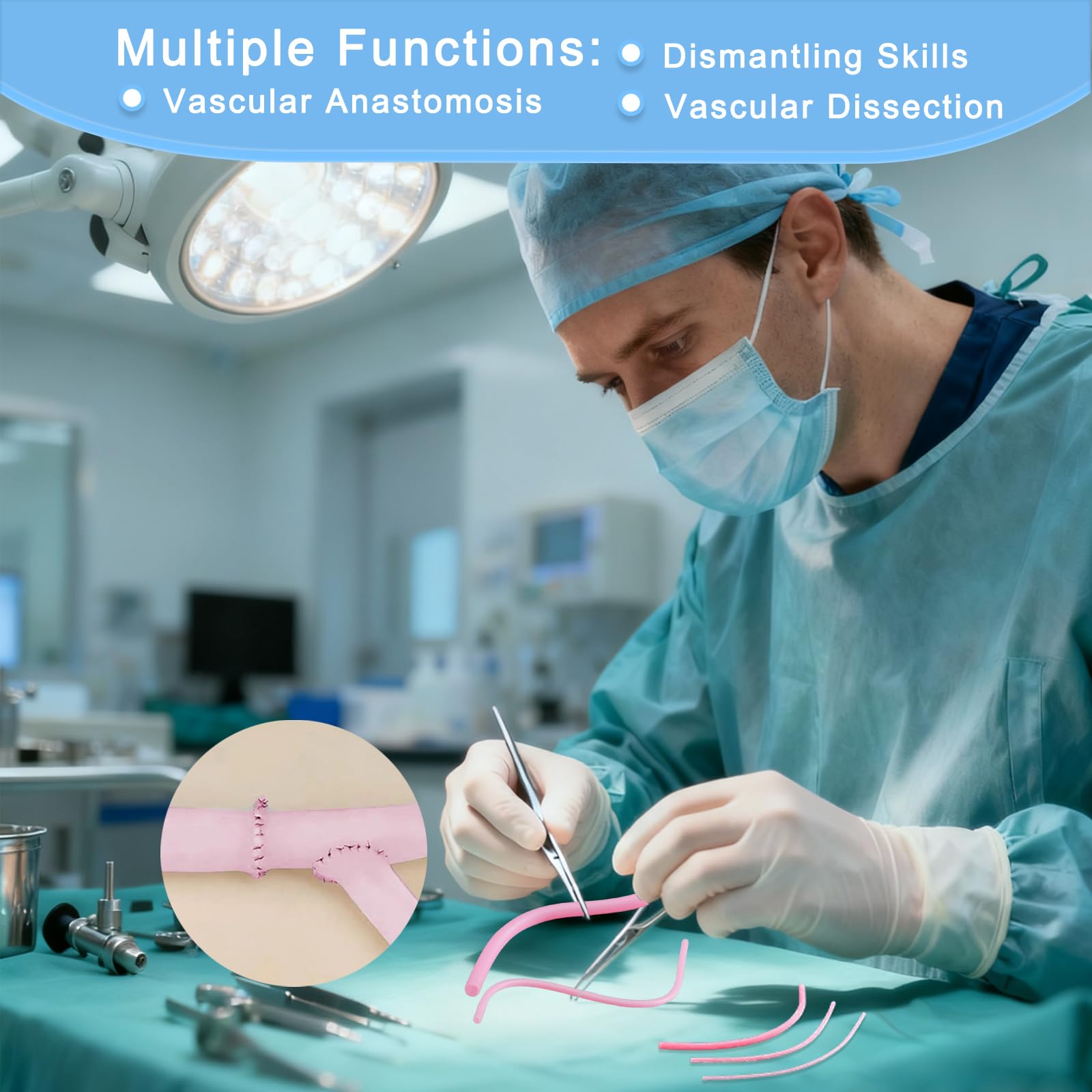 2 PCS Modèle d'Entraînement à la Suture pour Anastomose Vasculaire, Modèle de Vaisseaux Sanguins Simulés Humains - Pratique des Compétences de Base : Incision, Sutures et Désassemblage.