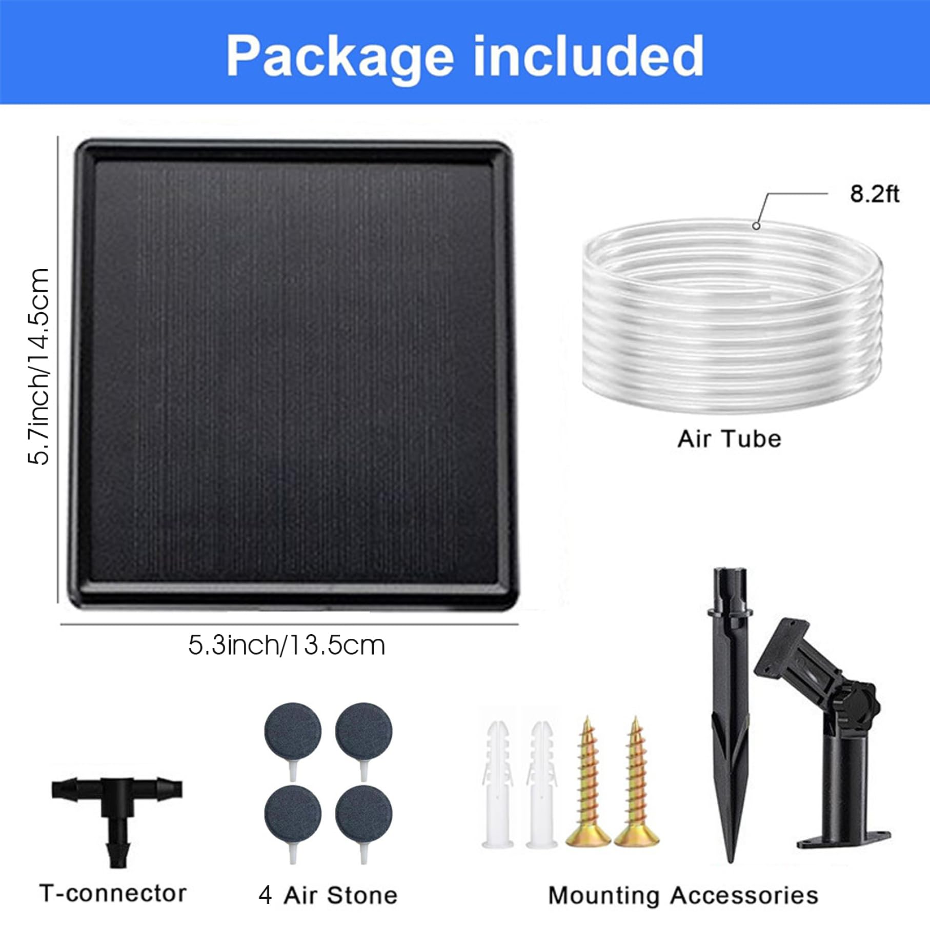 Aeratore per laghetto solare, pompa ad solare da 2 W con batteria incorporata, pompa di ossigeno a basso rumore a 3 modalità per acquario con laghetto da giardino all'aperto, 4 pietre