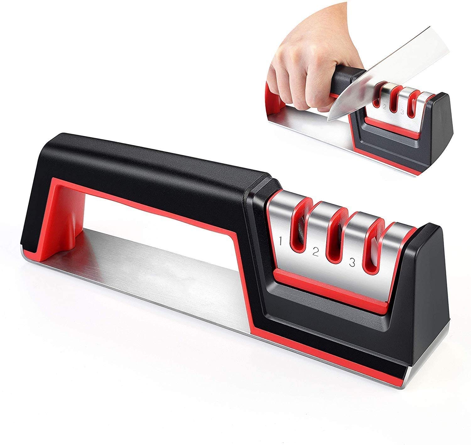 Da Cucina Coltello da Chef Forbici Temperino for Straight & Seghettate coltelli, 3-Stage affilatura Strumento Aiuta Riparare e ripristinare Lame con Anti Bas Slittamento
