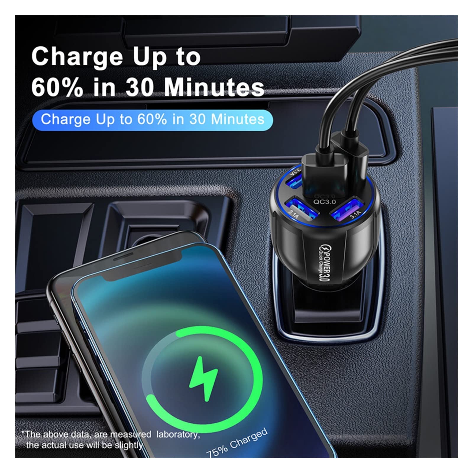Stazioni di ricarica, Caricatore USB per auto a ricarica rapida 5 porte, Caricabatterie Quick Charge 3.0 15A Caricatore per telefono cellulare in auto, Adattatore per caricabatteria per auto USB (Co