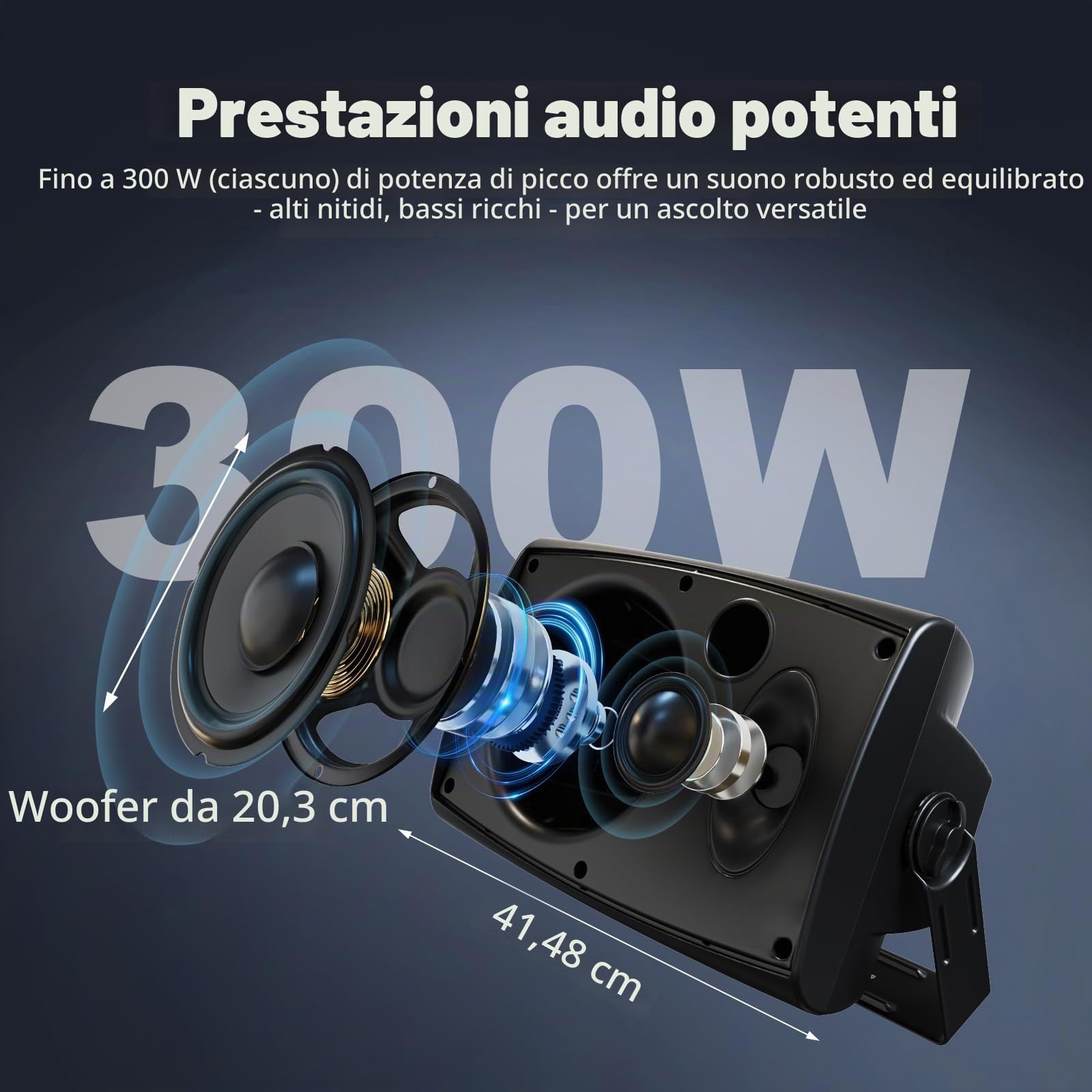 STUDIOFINIX Altoparlanti Bluetooth da 8 pollici con picco da 600 W per esterni, cablati, grandi dimensioni da parete (26,9 x 23,9 x 41,48 cm, 5,2 kg ciascuno), impermeabile IP44 per tutte le stagioni
