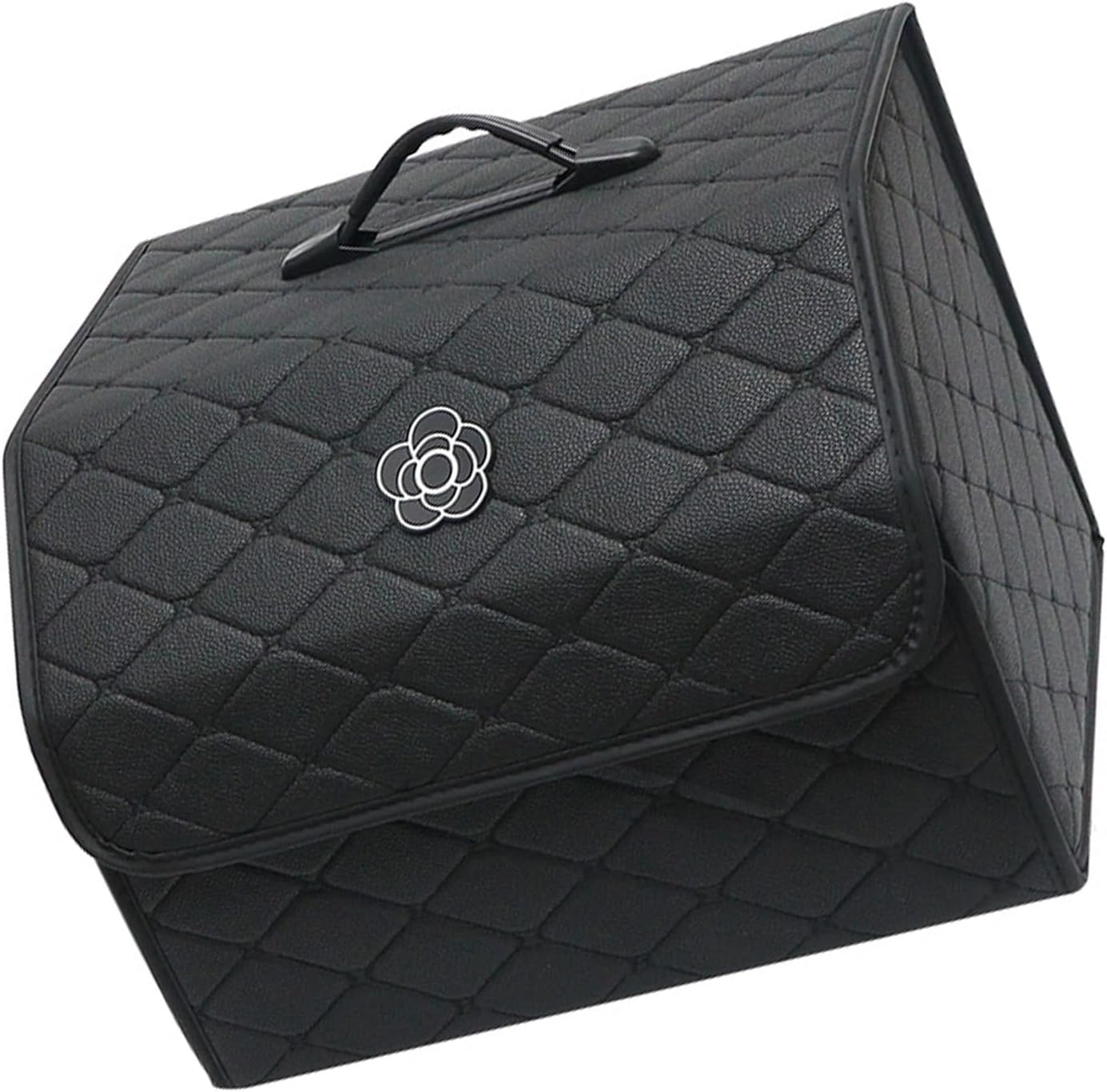 Car Trunk Storage Organizer High Capacity Multipurpose Pu Leather Portable Trunk Storage Box with Lid (Black ‑ Large)