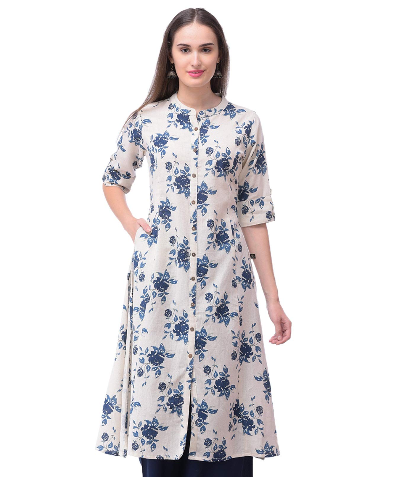 Pistaa'sWomen's Cotton Relaxed Fit A Line Kurta