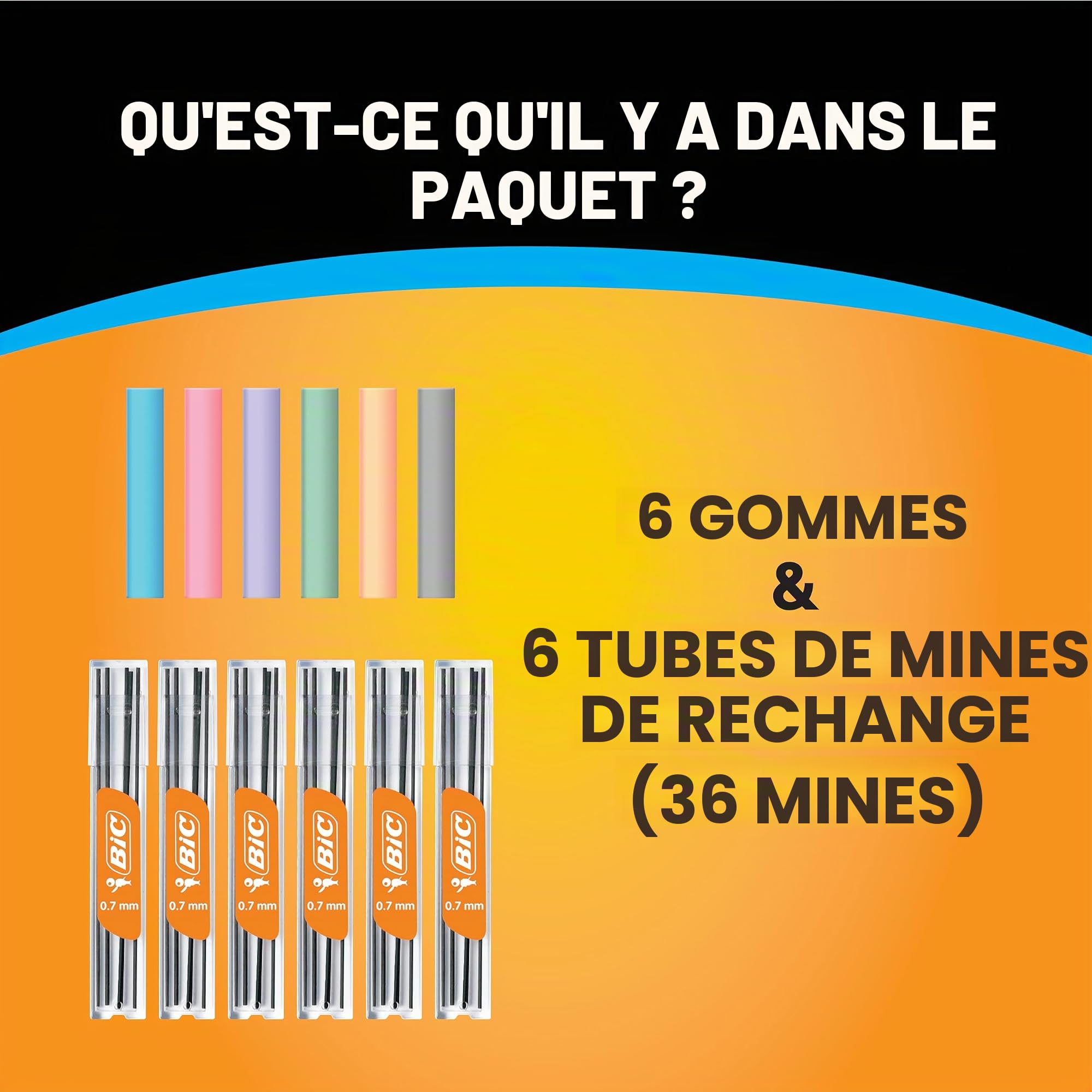 BIC Lot de 12 porte-mines résistants à la casse avec absorption des chocs et gomme torsadée Jumbo
