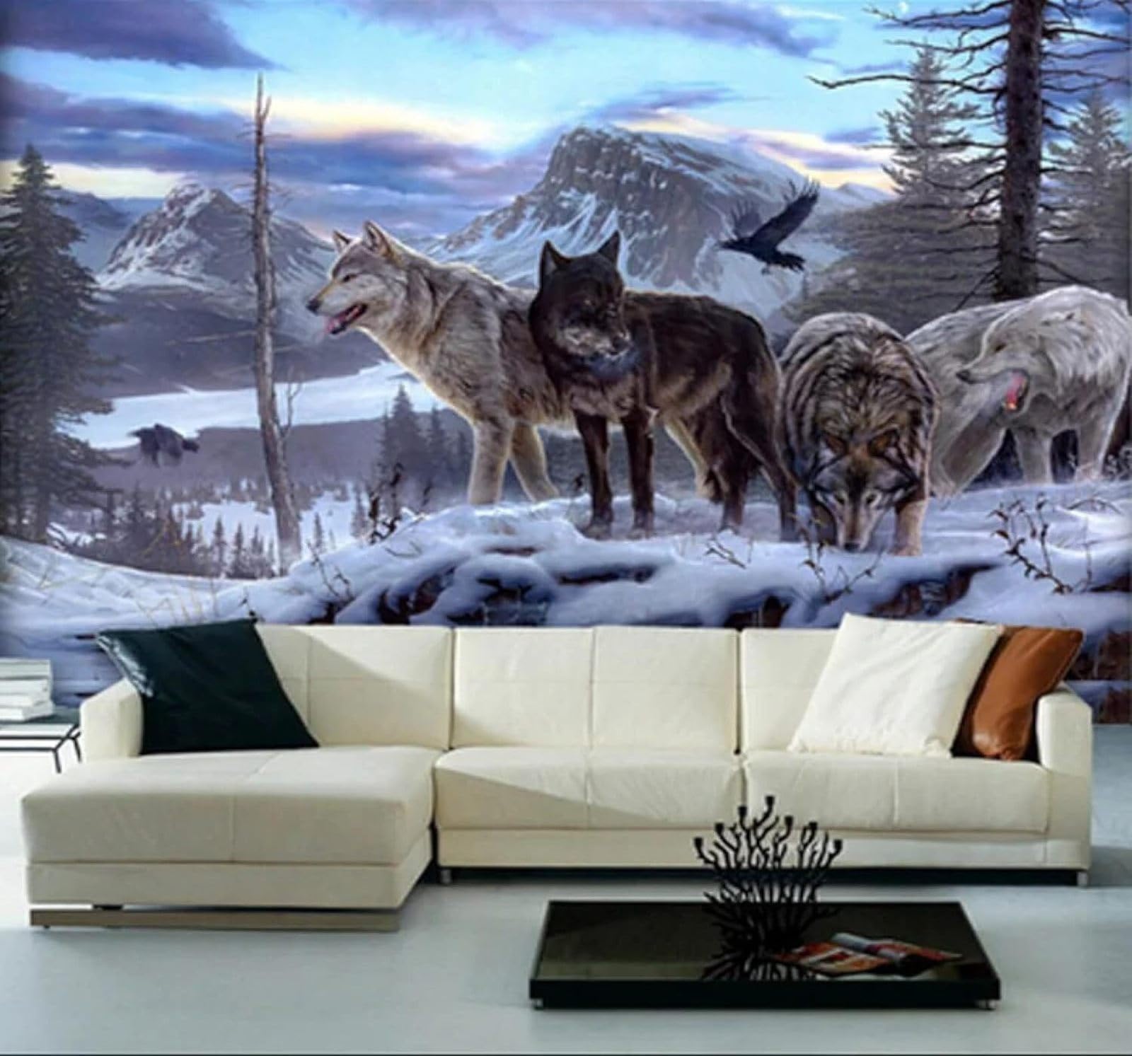 XLMING Three Dimensional Mountain Peaks Animals Wolves Snowy Scenery 3D Wallpaper Luxury Home Dining Decor Paste Sofa Living Room The Wall for Bedroom Mural-400cm×280cm
