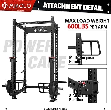 Mikolo 3x3 Power Cage, 2000lbs Power Cage, Multi-Function Power Rack, Commercial Squat Rack for Home Gym with 3x3 Attachment Set, Jammer Arm, Lever Arm, Lat Pulldown, Leg Extension and Curl