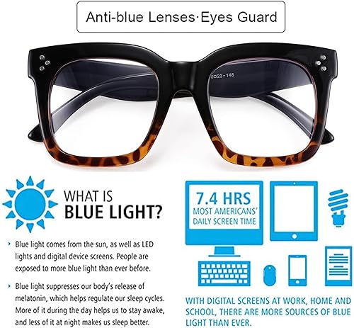 Vista 2 de FEISEDY Gafas de lectura con bloqueo de luz azul para lectores de gran tamaño, marco cuadrado de lujo B2695FR