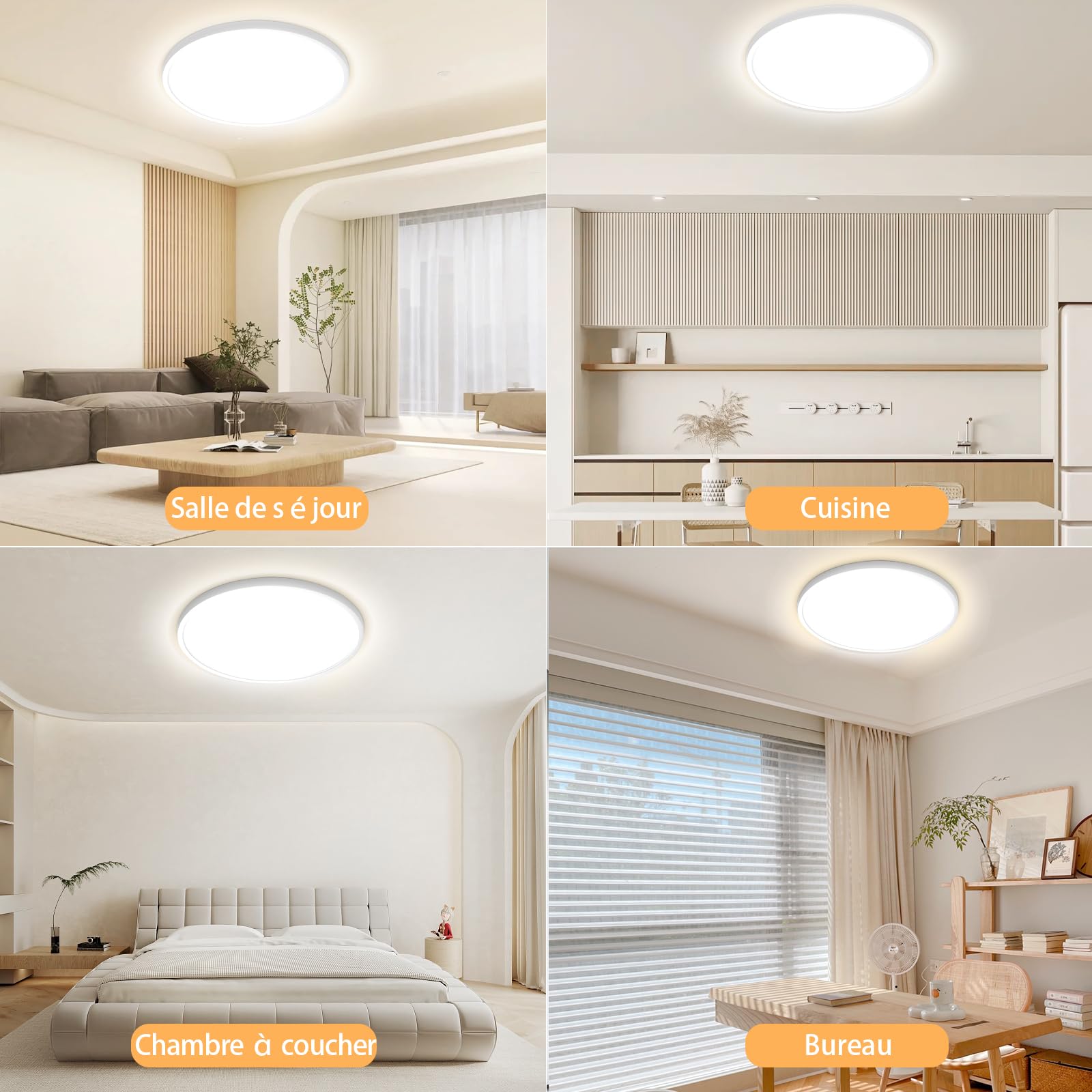 Yexati 40CM Plafonnier LED 36W 3200LM 6000K,4000K,3000K, IP54 Etanche Plafonnier Salle De Bain, Lampe de Plafond Rond,
