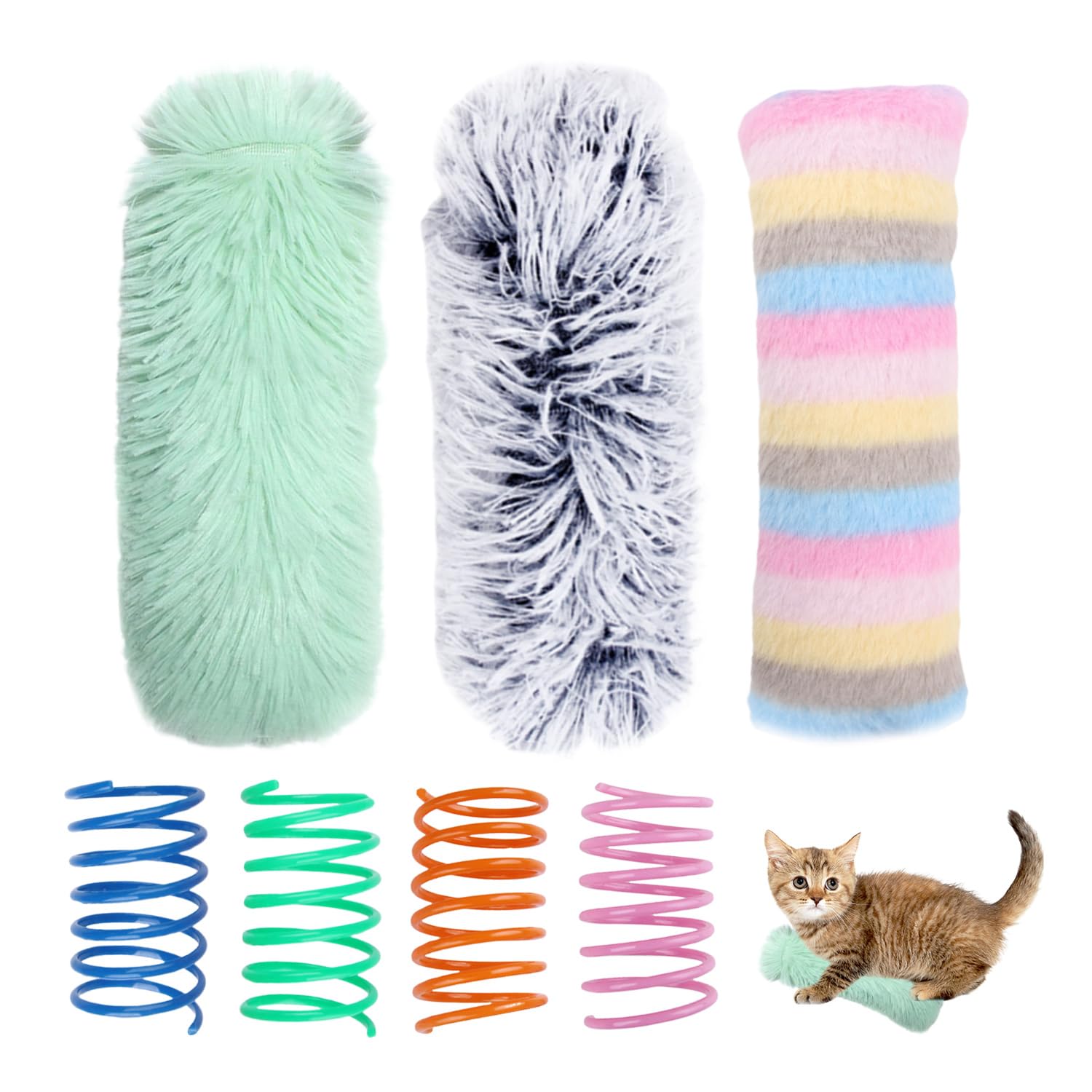 USHXVG 3 Pieces Of Cat Plush Toys, 4 Pieces Of Cat Spring Toys, Pet Plush Toys, Interactive Cat Toys, Cat Chew Toys, Pet Toys