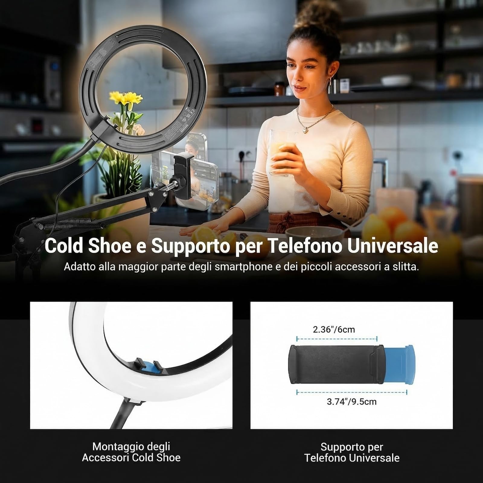NEEWER ENTRY LEVEL VERSIONE N41 8 "LED Ring Light con morsetto da scrivania Stand/telecomando, Supporto per telefono compatibile con iPhone, Streaming Registrazione Video Selfie Nail Tech Food