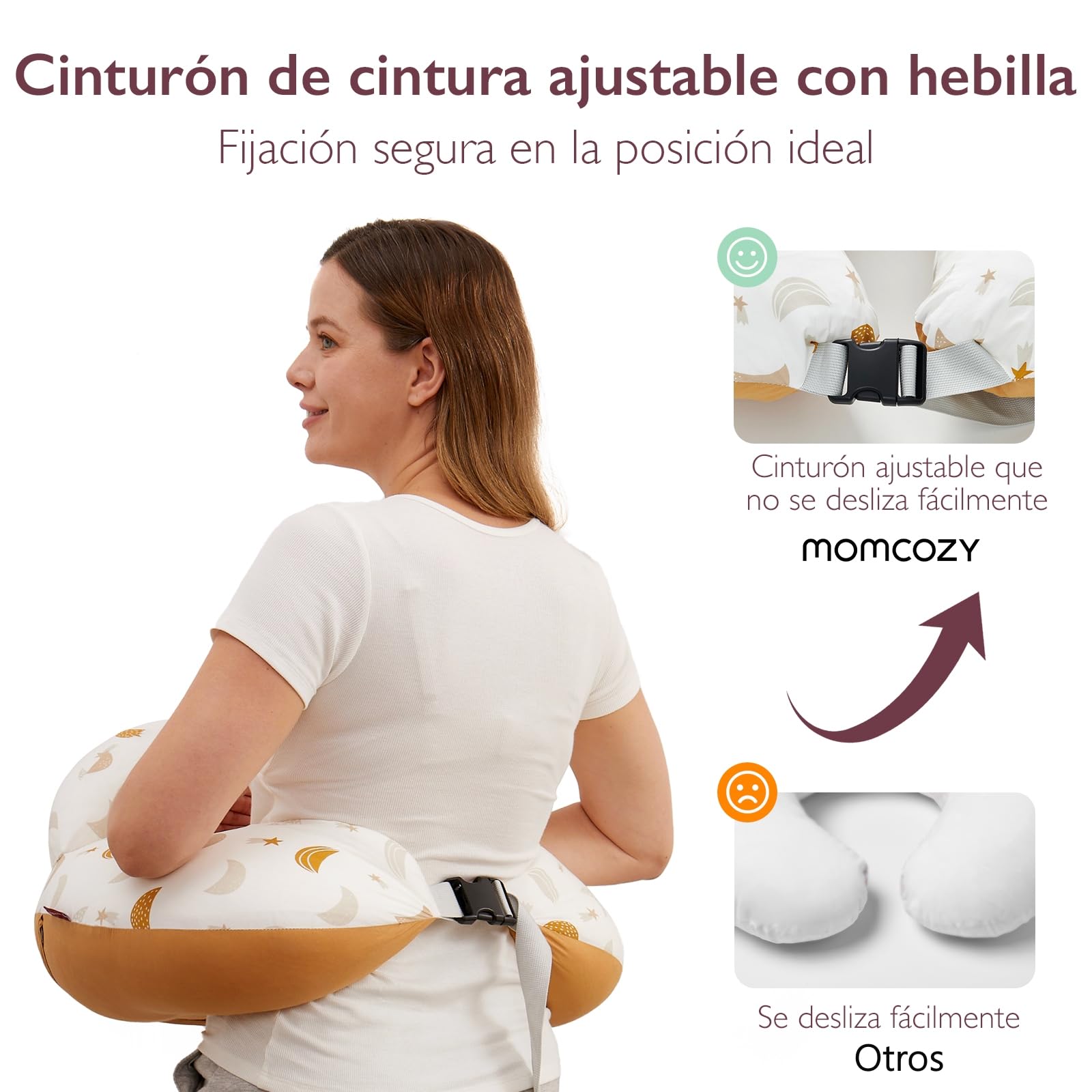 momcozy Cojín de Lactancia con Borde de Seguridad – Cojín ergonómico de Lactancia y Apoyo con Correa Ajustable y Funda de algodón extraíble, Lluvia de meteoritos