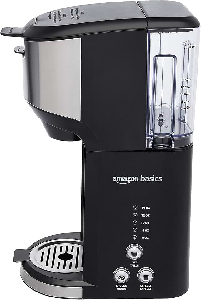 Single Serve Coffee Maker K-Cup, 14 Oz, Black & Stainless Steel Machine, 5.98"D x 9.44"W x 14.17"H
