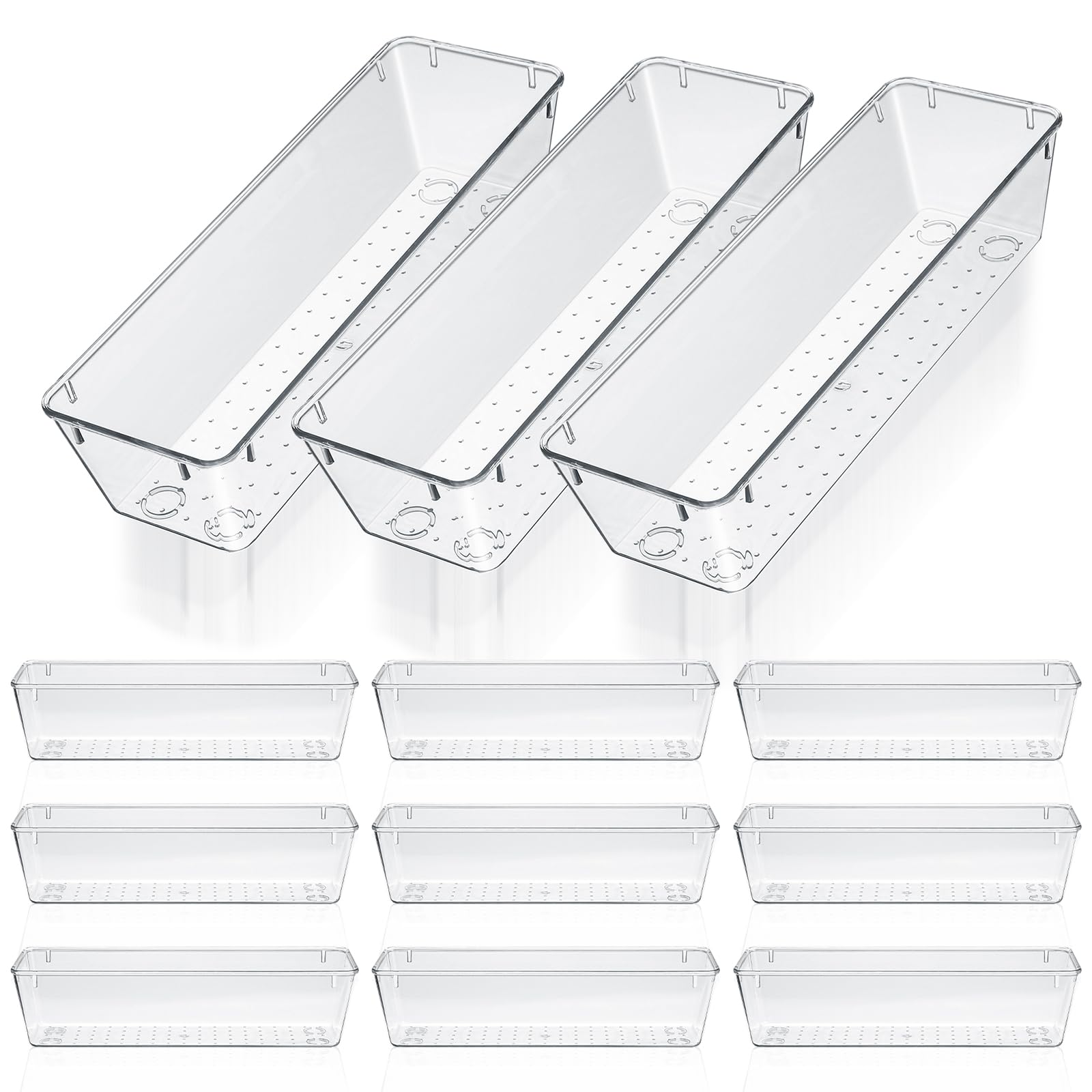 MAQUITA 12 organizadores de cajones de tocador de 9 x 3 x 2 pulgadas, organizadores de utensilios de plástico transparente para ca