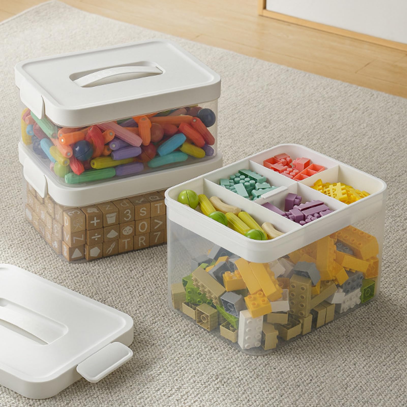 Aufbewahrungsbox mit Herausnehmbarem Tablett, Kunststoffbehälter mit Deckel und Verschlussschnallen, Stapelbare Bastelbox Plastikbox für Kunst, Werkzeug, Basteln, Spielzeug (24*32.5*23.3cm)