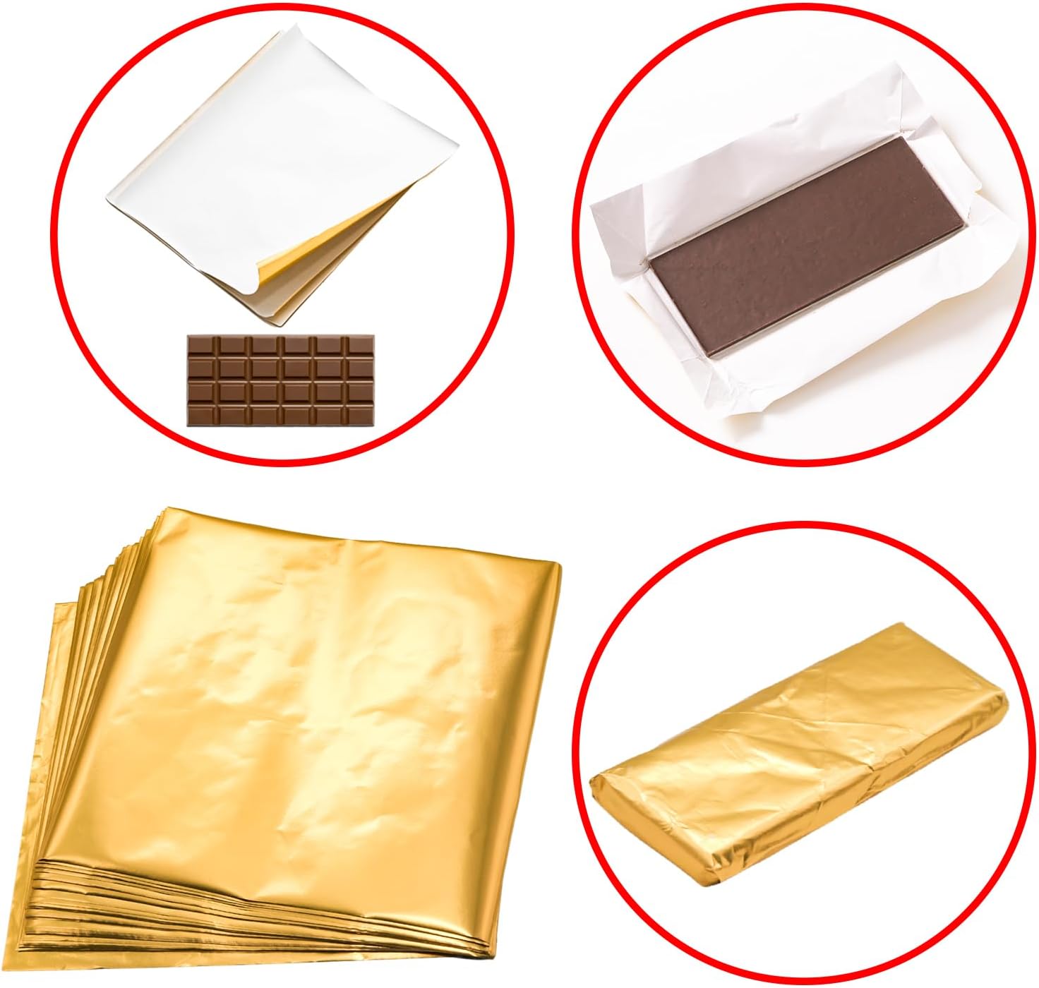 Pine & Linen 100Pcs 7.9" x 7.9" Gold Durable Chocolate Candy Wrappers, Thick Paper Backing Gold Aluminum Foil Wrappers for DIY Packing Gifts, Wrapping Chocolate Bars for DIY/Crafters