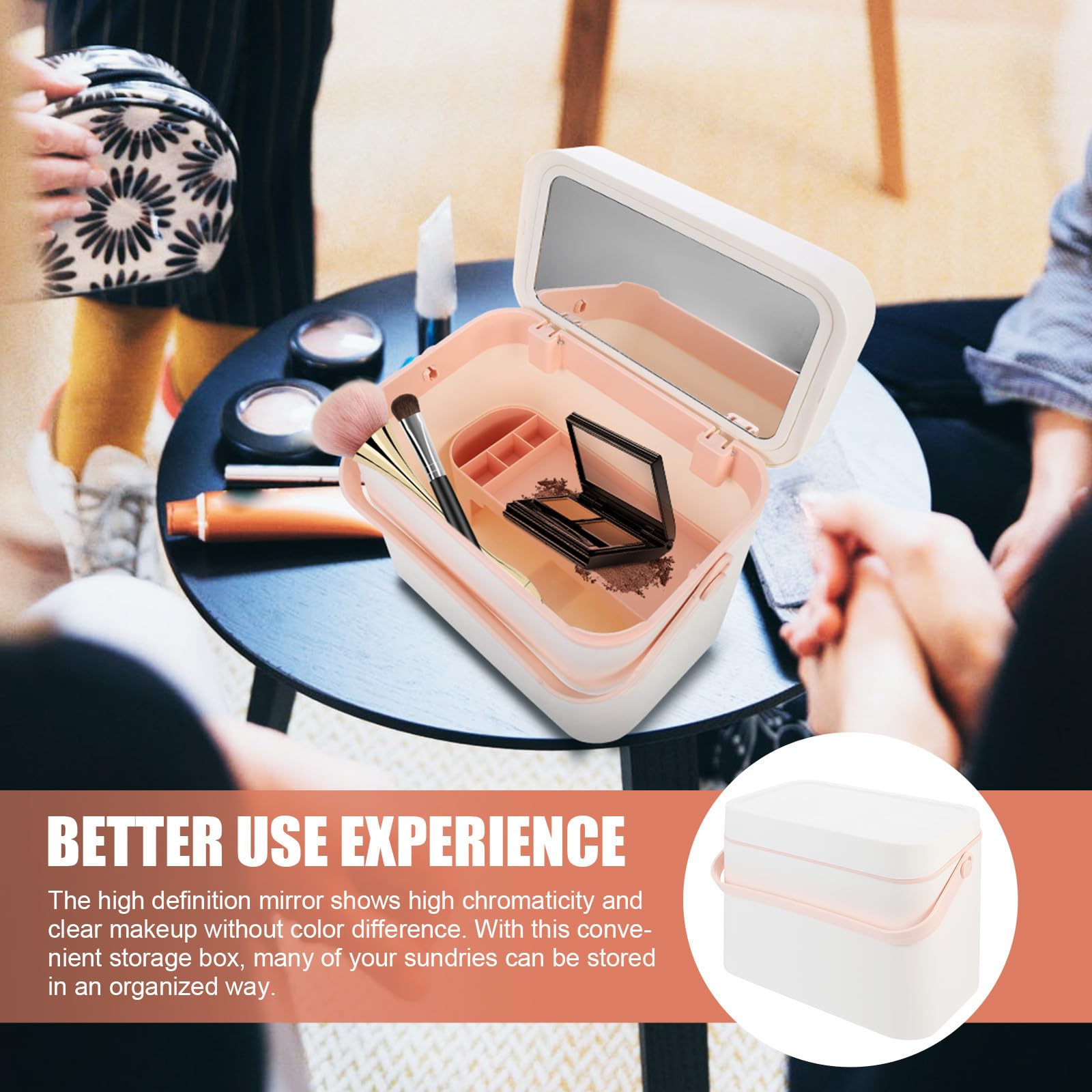 Caja de Maquillaje de Abs Blanco con Espejo, Organizador de Cosméticos Almacenamiento para Cosméticos y Organización de Mesa para Hogar y Oficina, para Archivos y Papelería