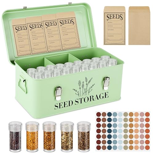 60 Slots Seed Storage Box with 4 Dividers, Metal Seed