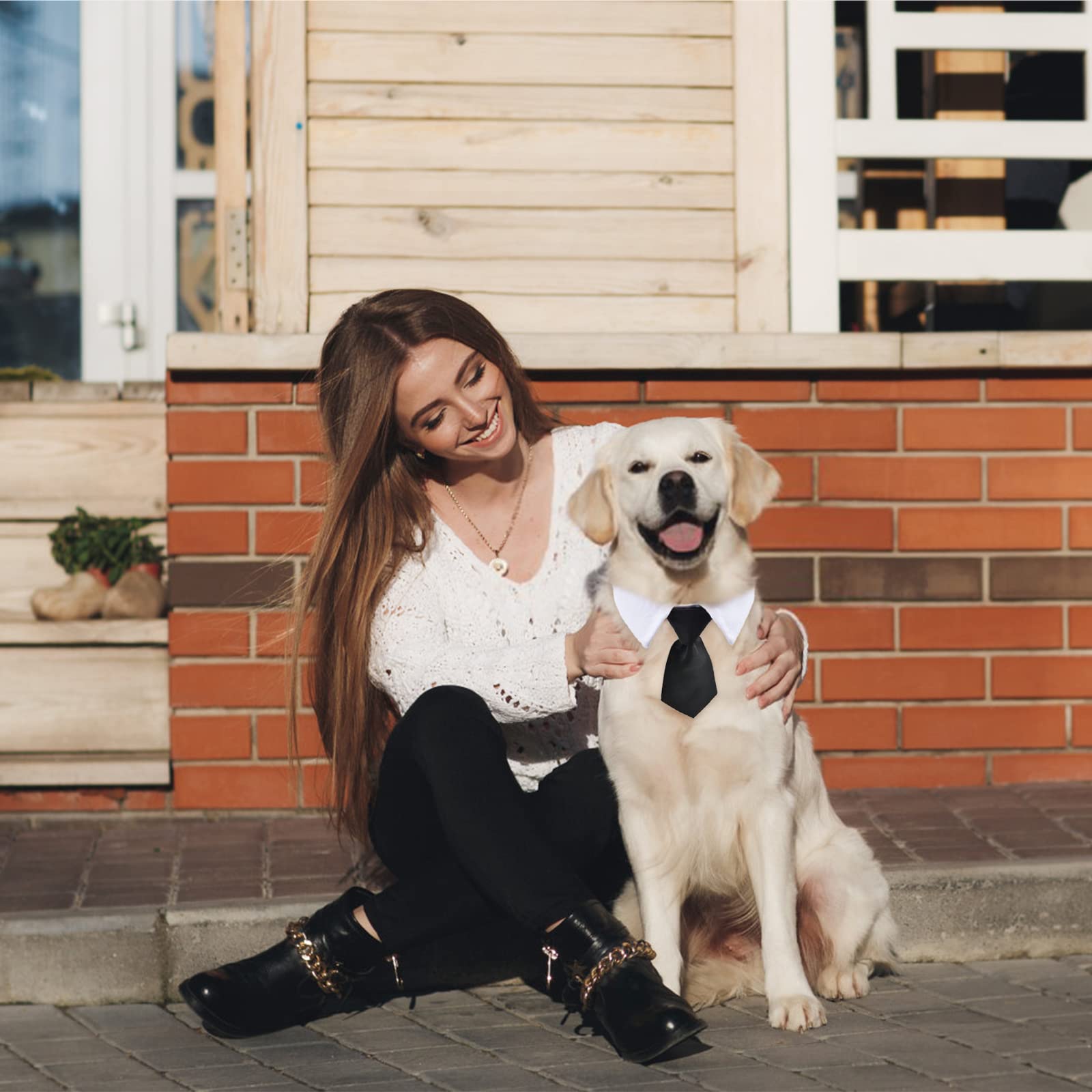 URROMA Hundehalsband Mit Smoking-Krawatte - Verstellbares Nylon-Halsband Mit Abnehmbarer Krawatte, Größe L, Für Kleine & Mittelgroße Hunde