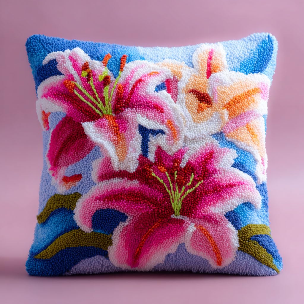 WallustrioaW Latch Hook Cushion Kit,Lily Flowers
