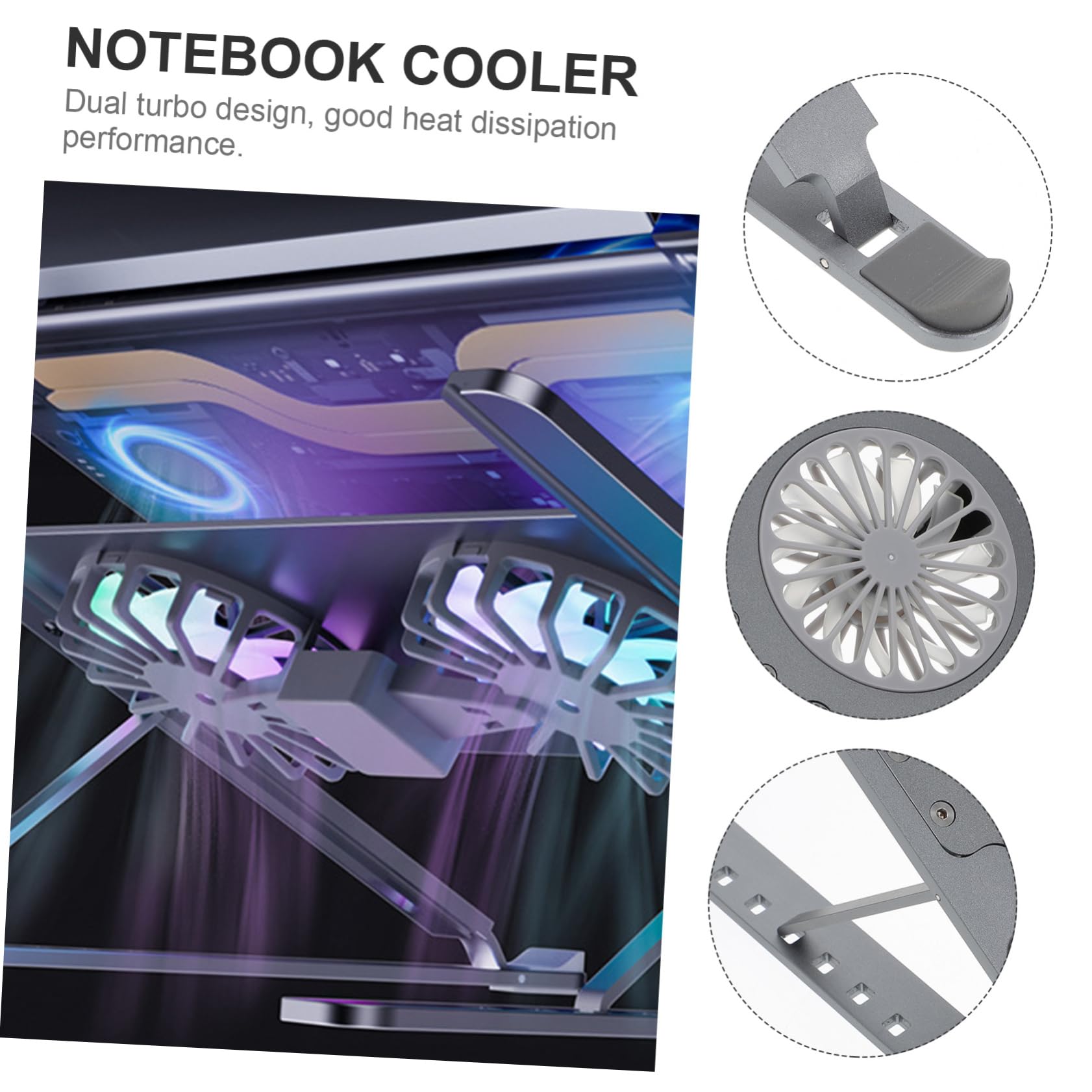 NUOBESTY Soporte Ajustable y Silencioso para Portátil Ventilador Led, Aluminio Resistente, 8 Ángulos Regulables, Adecuado para Juegos y Oficina, Soporte Ergonómico Gris