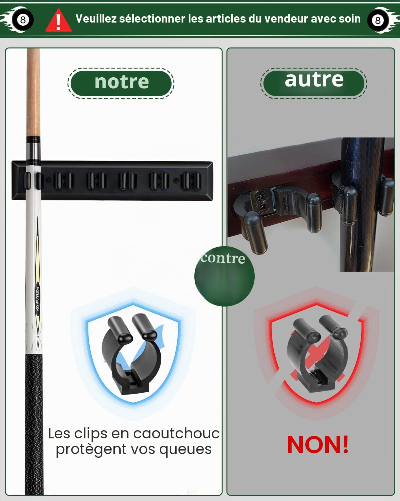 Support mural pour queues de billard en bois dur 6 queues accessoires table billard organisateur