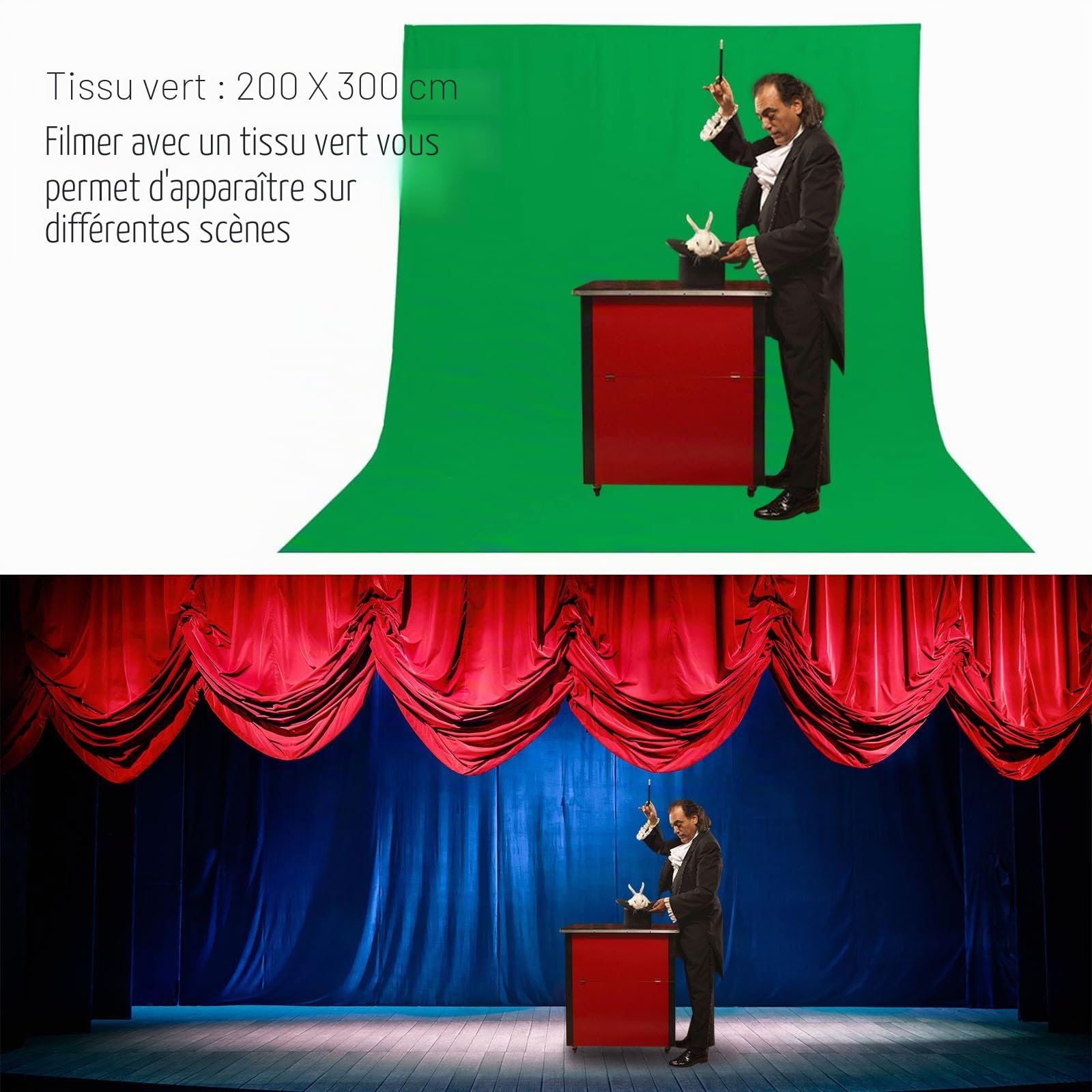 Fond D'écran Vert avec Support 2 x 2 m, Fond Vert pour Studio Photo avec Support Réglable avec 5 Clips et Sac de Transport pour Séance Photo Streaming Vidéo