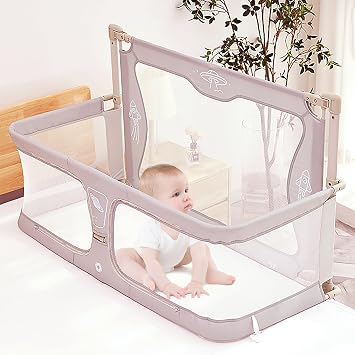 3 In 1 Baby Bedside Crib, Portable Crib,120x50cm,for Cosleeping Baby Bed,next To Me Crib,baby Side Sleeper, For Cosleeper In Bed,soft Washable Liner Cover And Sturdy Aluminum Alloy,Easy To Assemble