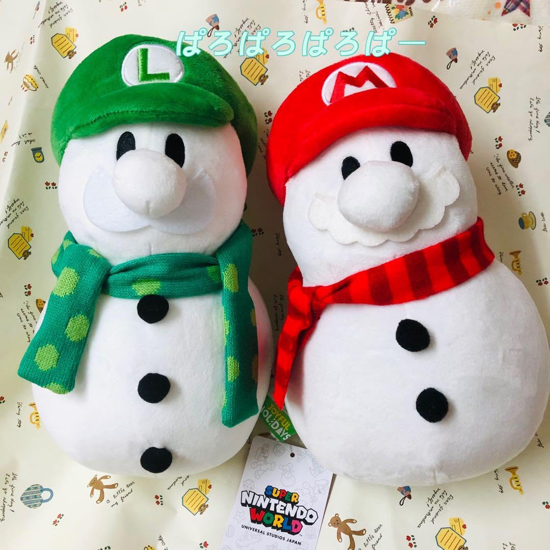 USJ 限定　マリオ　ルイージ　ぬいぐるみセット　クリスマス　雪だるま USJ2023冬】雪だるまルイージが新たにグッズ化！ 「マリオ」の冬