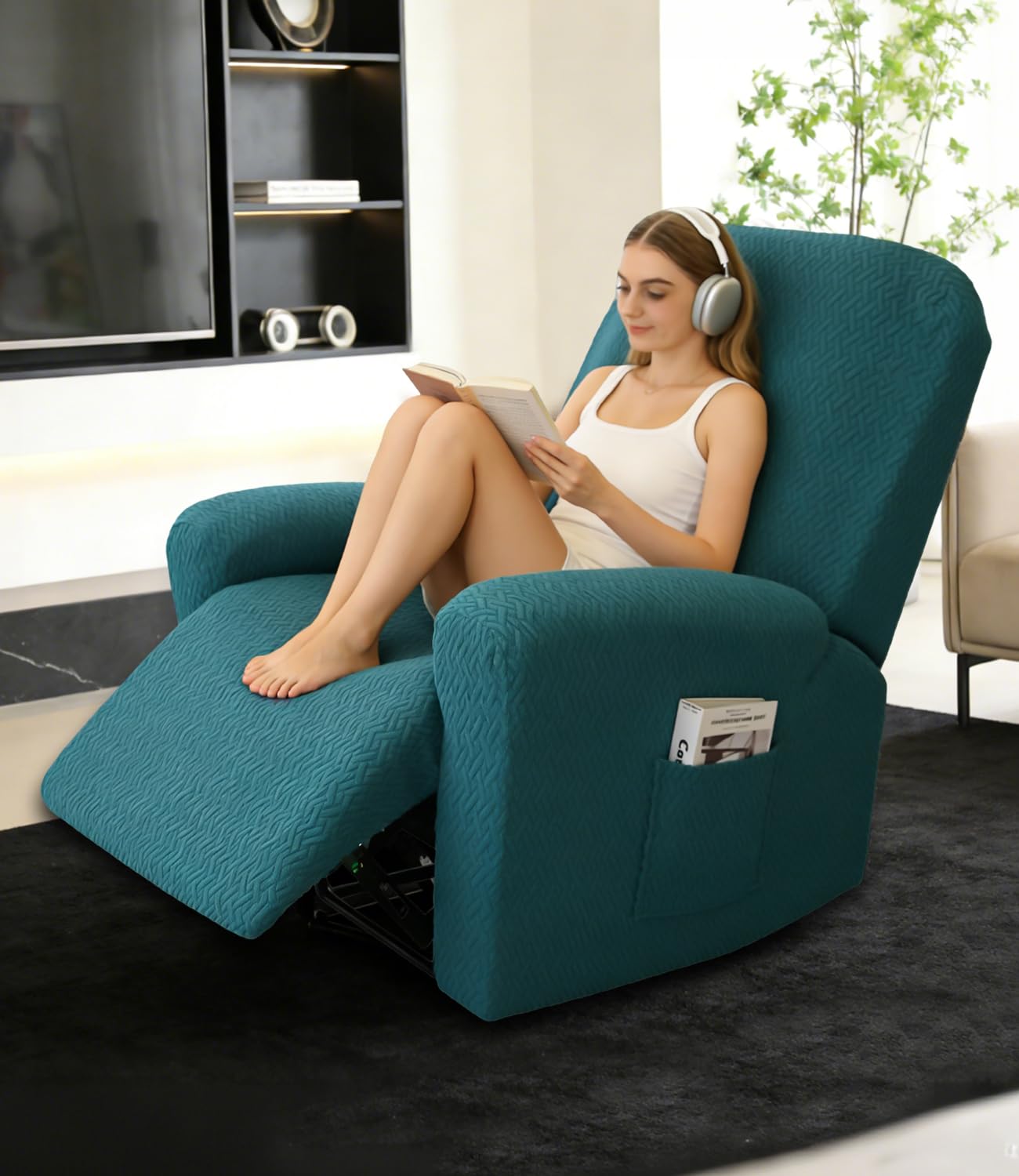 Sessel Überzug, Sesselbezuge Stretch mit Taschen, All-Inclusive,