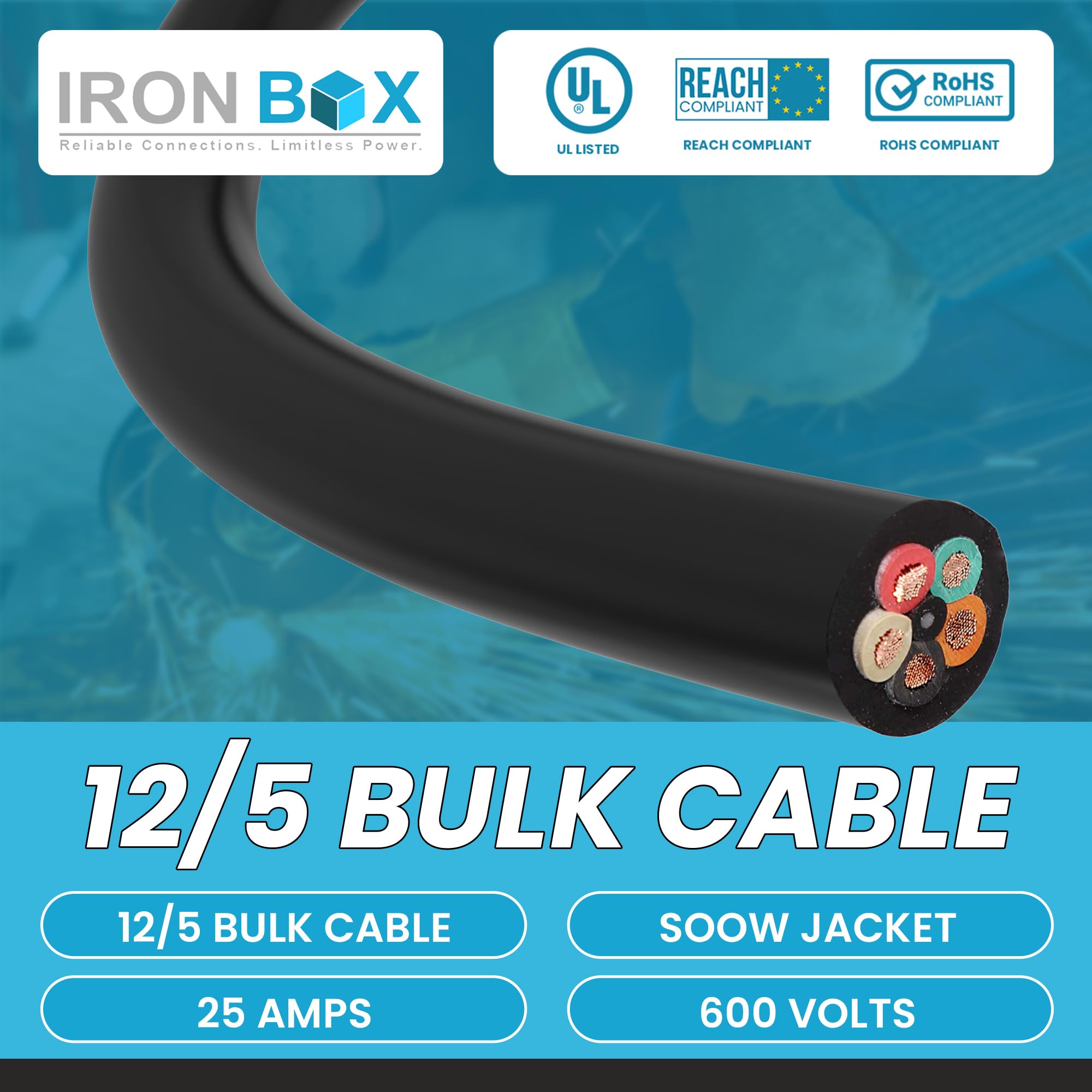 【ajgttm】オガワ グロッケ12T/C 12/5 Bulk Cable 25 Foot - SOOW Jacket, 25 Amps, 5 Wire, 600v