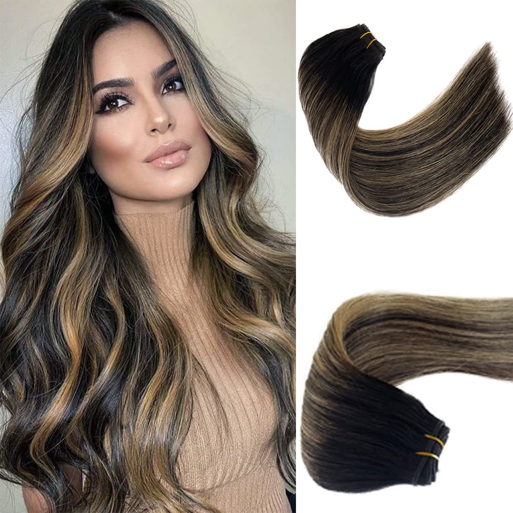 Raw Human Hair Sew in Weft Hair Extensions Ombre Balayage