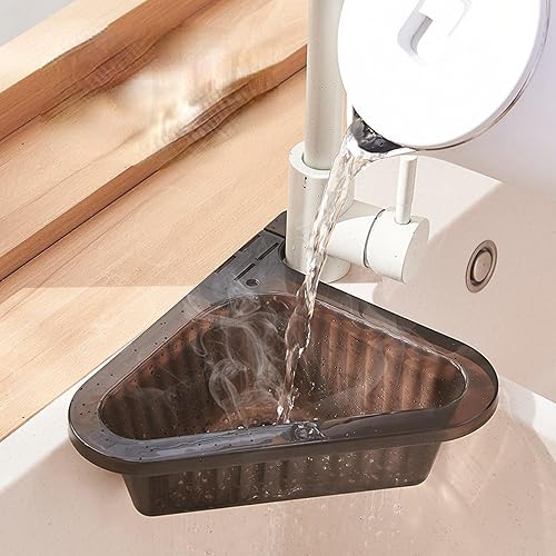 Miniatura 5 de AXIAO Fregadero de cocina, cesta de drenaje Triangular, estante de fregadero sin perforar, cesta de almacenamiento telescópica Verde