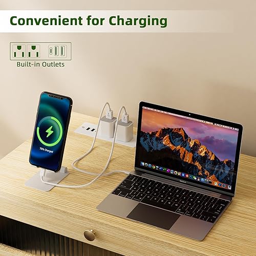 Miniatura 6 de Yeyawomy Cómoda para dormitorio con 4 cajones, cómoda moderna con luces LED y estación de carga, cómoda de ratán, cómoda alta con cajones para