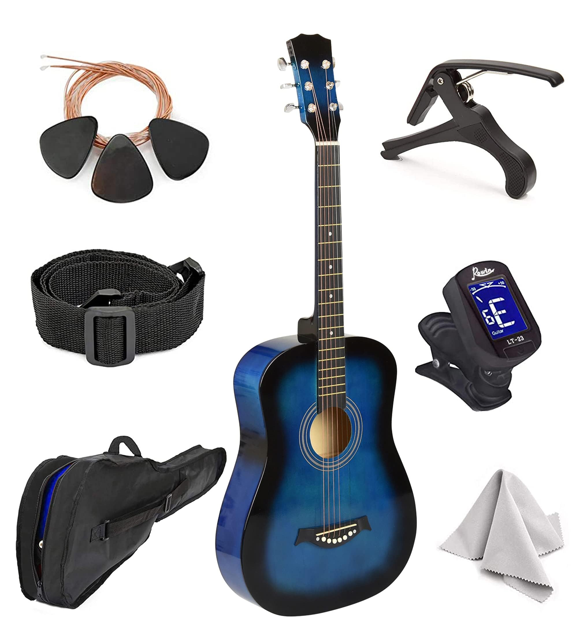 Classical Acoustic Guitar For Kids By MasterPlay- 30” Beginner Guitar For Learners- Accoustic String Starter Kit: Guitar Bag, Tuner, Strap, Extra Strings, Picks, Wash Cloth, Capo (Bluburst)