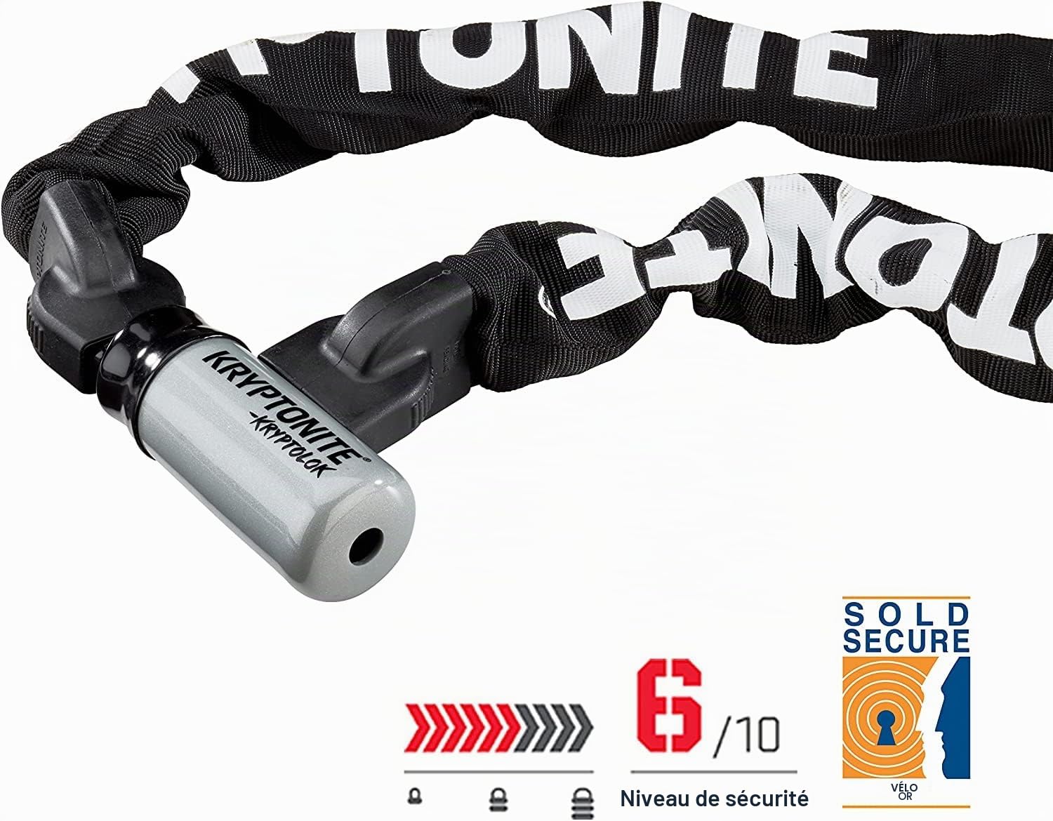 Kryptonite Kryptolok 995, Antivol Chaîne avec Tête de Verrou intégrée, Acier au Manganèse trempé de 9,5 mm, Niveau de Sécurité 6/10, pour Vélos, Vélos électriques et Scooters, 2,52 kg, 95 cm | Maillons en acier au manganèse de 9 mm, Sold Secure Gold, 95 c