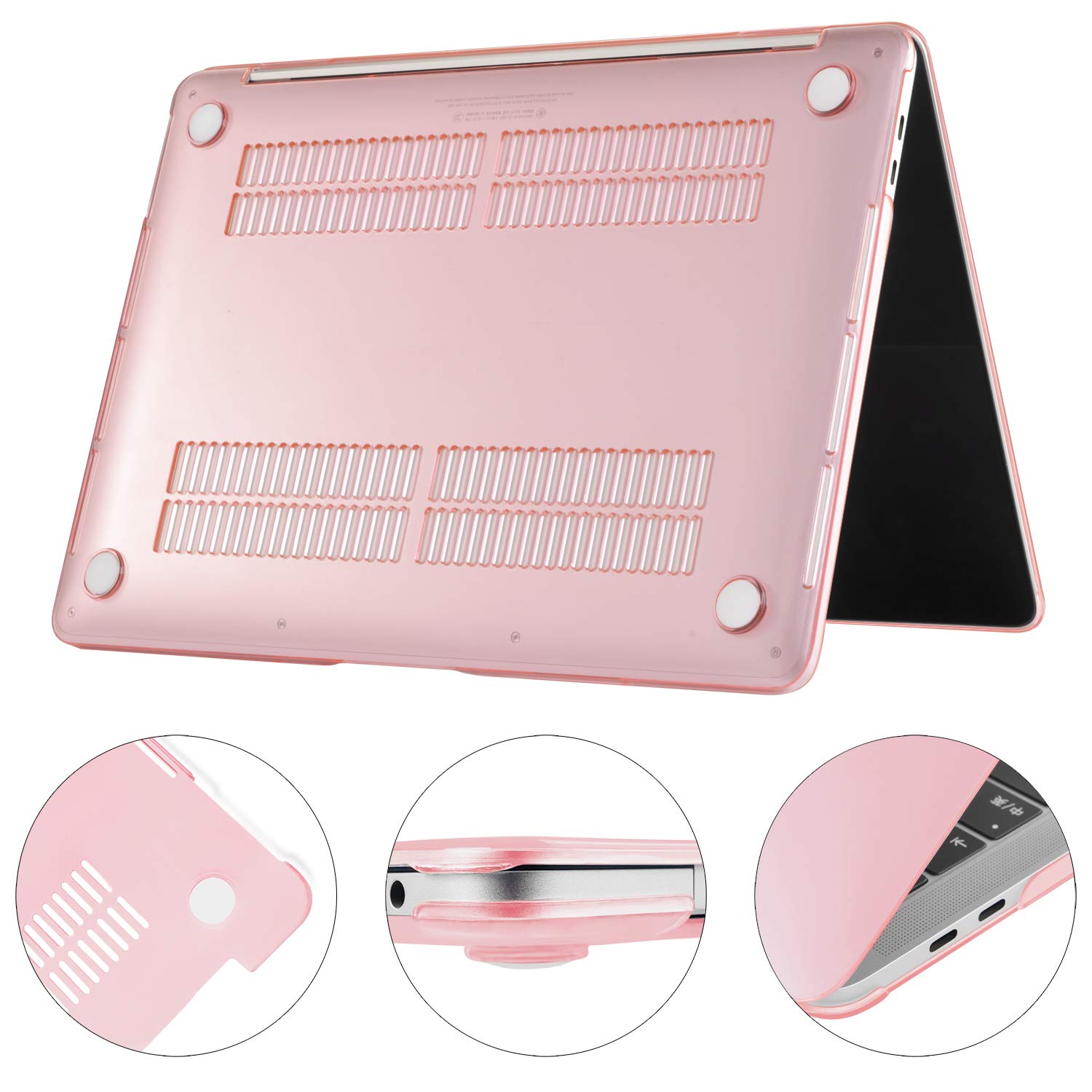 TECOOL Cover per MacBook Pro 13 Pollici 2016-2022 (M2 M1 A2338/A2289/A2251/A2159/A1989/A1706) con Touch Bar, Custodia Rigida Protettiva Sottile in Plastica e Copritastiera UE, Cristallo Fucsia