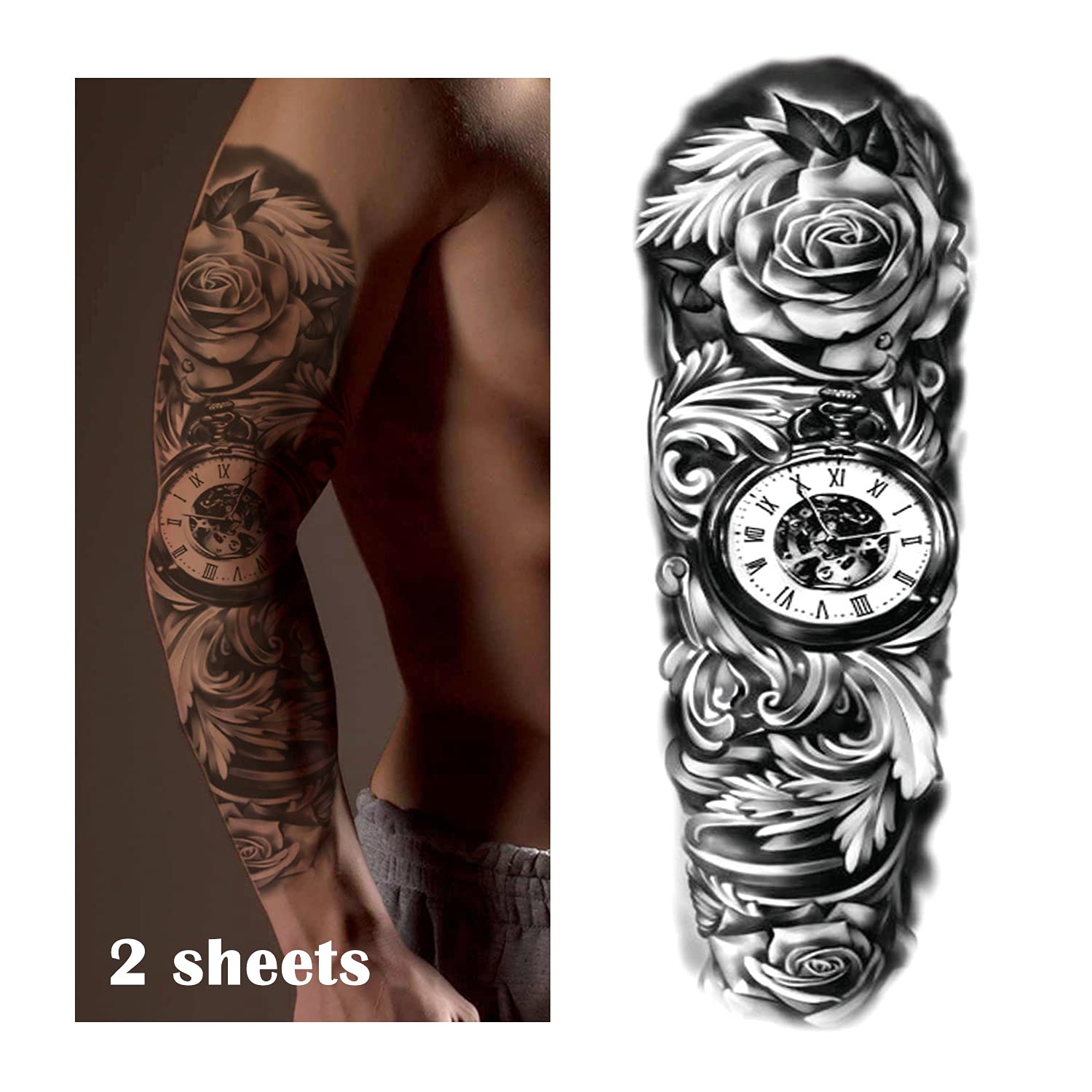 Buy 2 Sheets Temporary Tattoos, Extra Large Full Arm Fake Tattoos, Cool Waterproof Tattoo