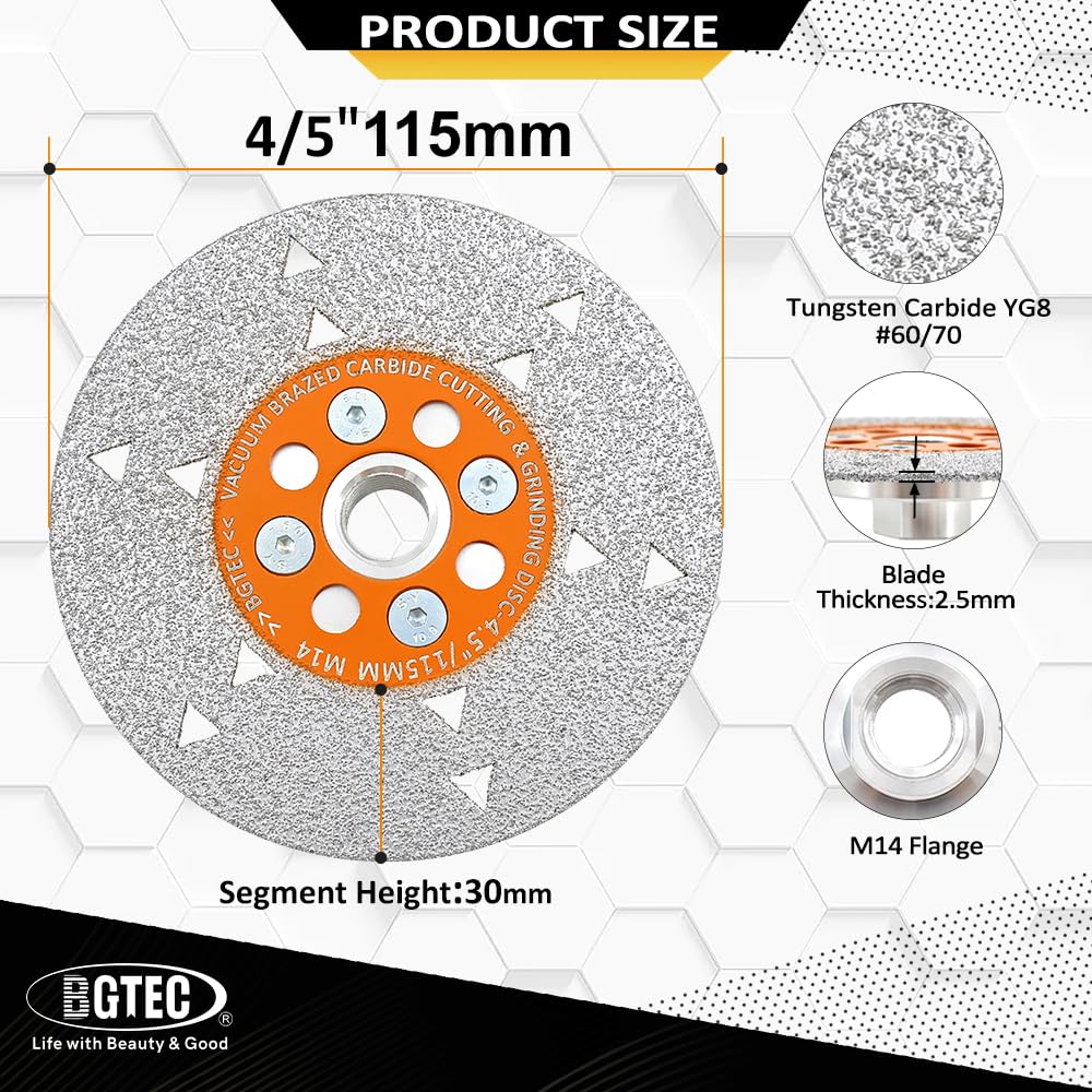 Brazed Cemented Carbide Cutting and Grinding Blades - BGTEC 115MM Double-sided Saw Blade for Cutting and Grinding Wood with M14 Flange - Image 2