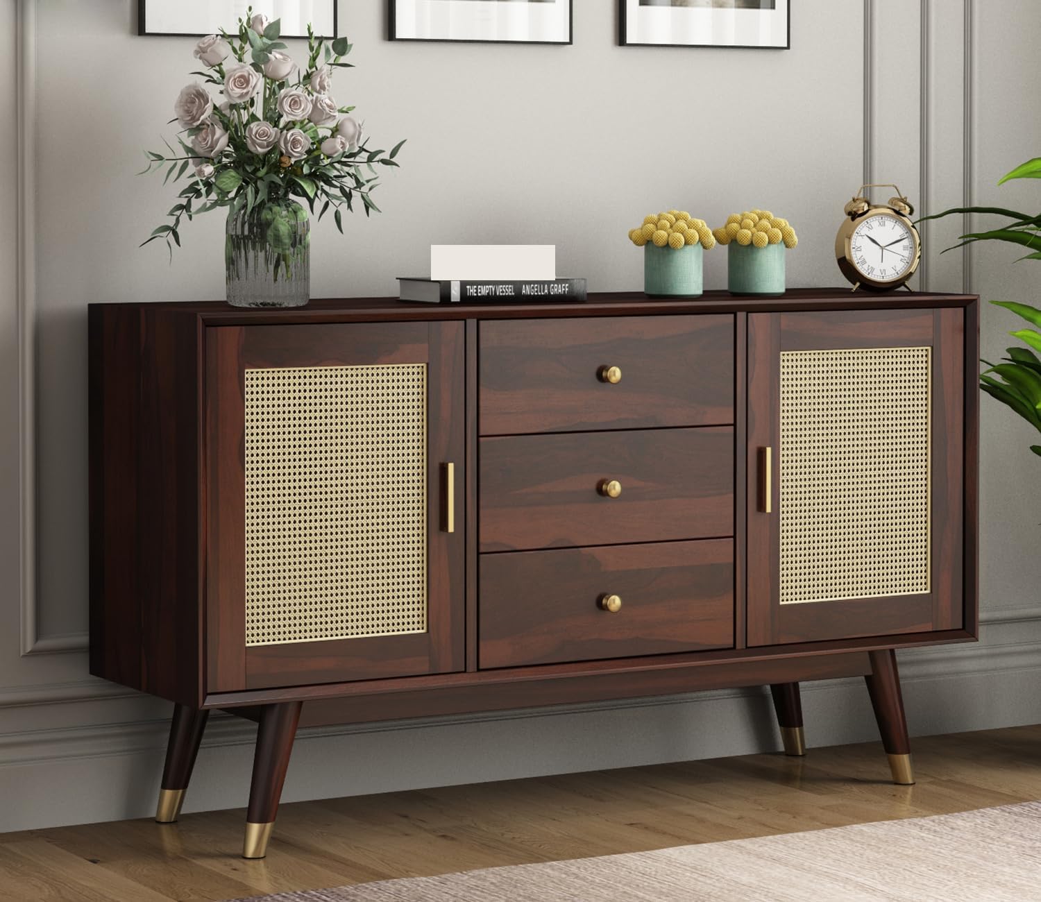 NIMBIWAL CRAFTS Sheesham Wood Sideboard Cabinet for Living Room, Drawing Room, Office & Lounge Wooden Cabinet with 2 Doors and 3 Drawers Storage (Walnut Finish)-image-39