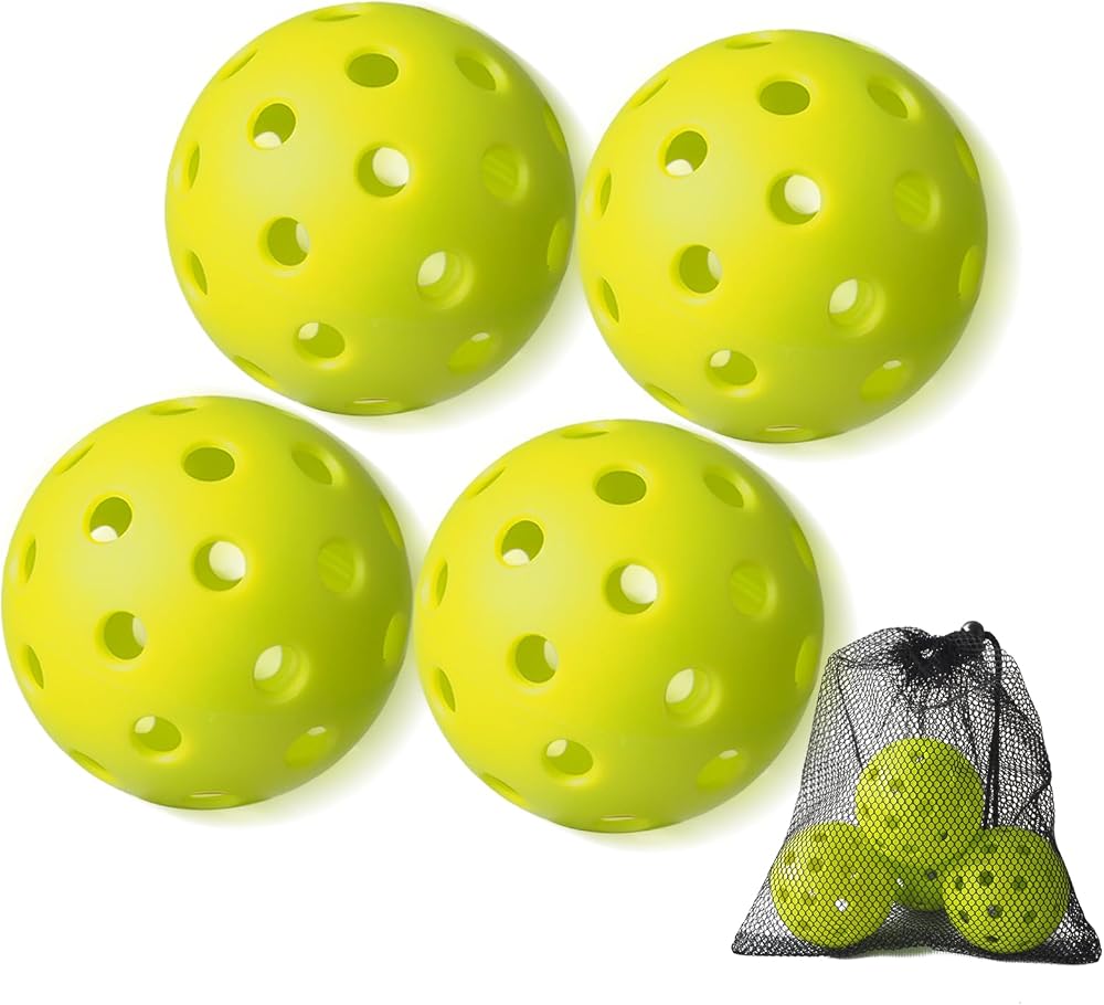 4 Pack Outdoor Pickleball Balls with Mesh Bag, Premium Pickle Balls with High Visibility, Consistent Flight & Reliable Bounce, 40 Holes Outdoor Pickleballs for Every Skill Level — 사진 1