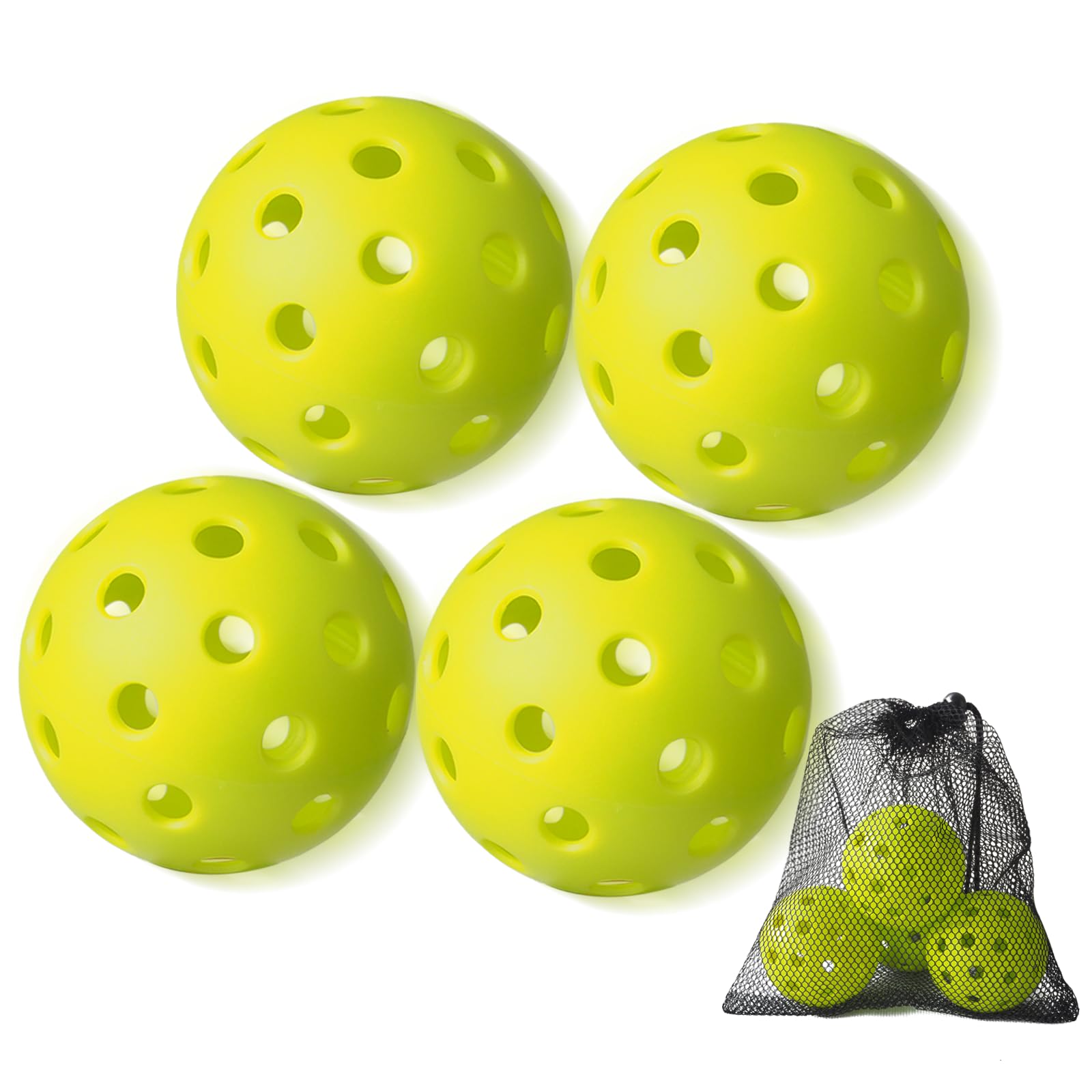 YHLOJIX 4 Pack Outdoor Pickleball Balls with Mesh Bag, Premium Pickle Balls with High Visibility, Consistent Flight & Re
