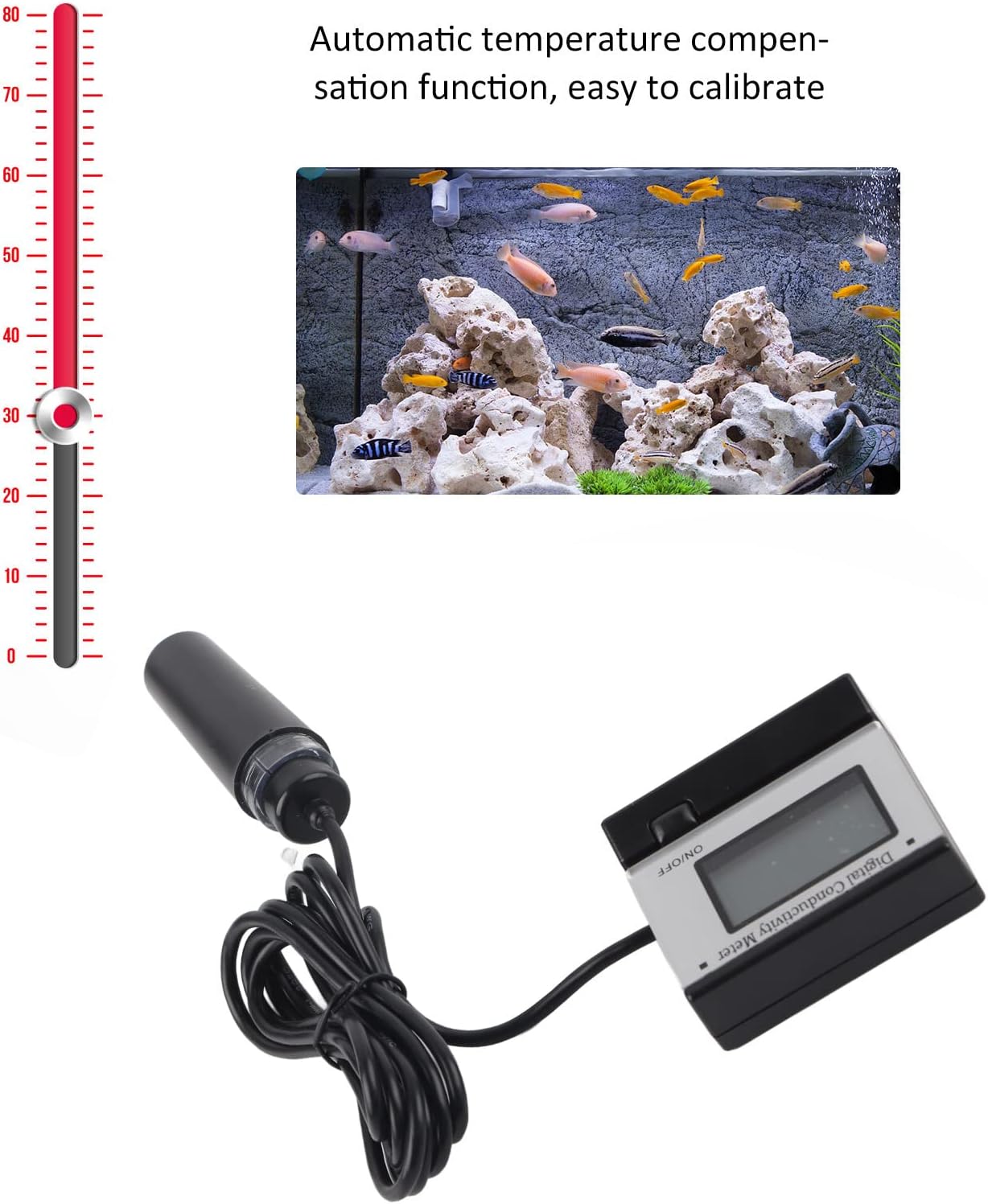 Fafeicy Mini EC-1383B Online EC Conductivity Monitor with LED Display Screen for Aquariums, Aquaculture, Water Treatment (US Plug 110V‑120V)