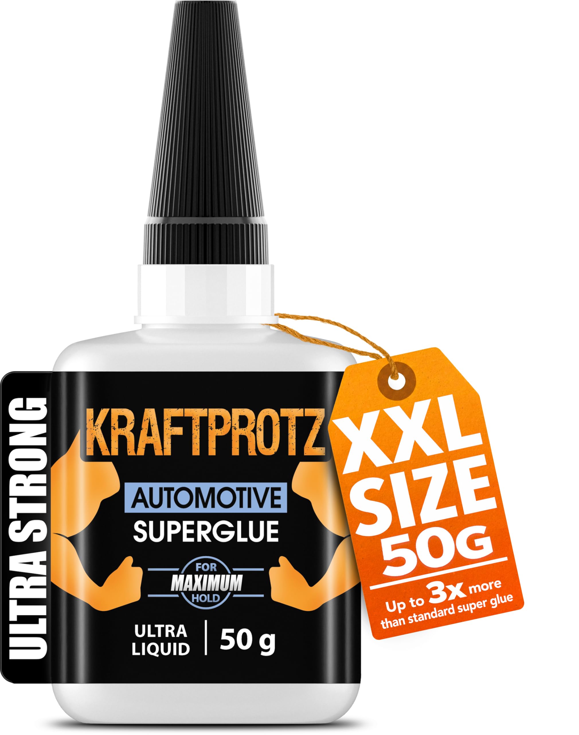 50 g superglue for cars and motorbikes, extra strong – automotive adhesive, transparent, waterproof, with protection against drying out – for bonding GRP and plastic of all kinds, low viscosity