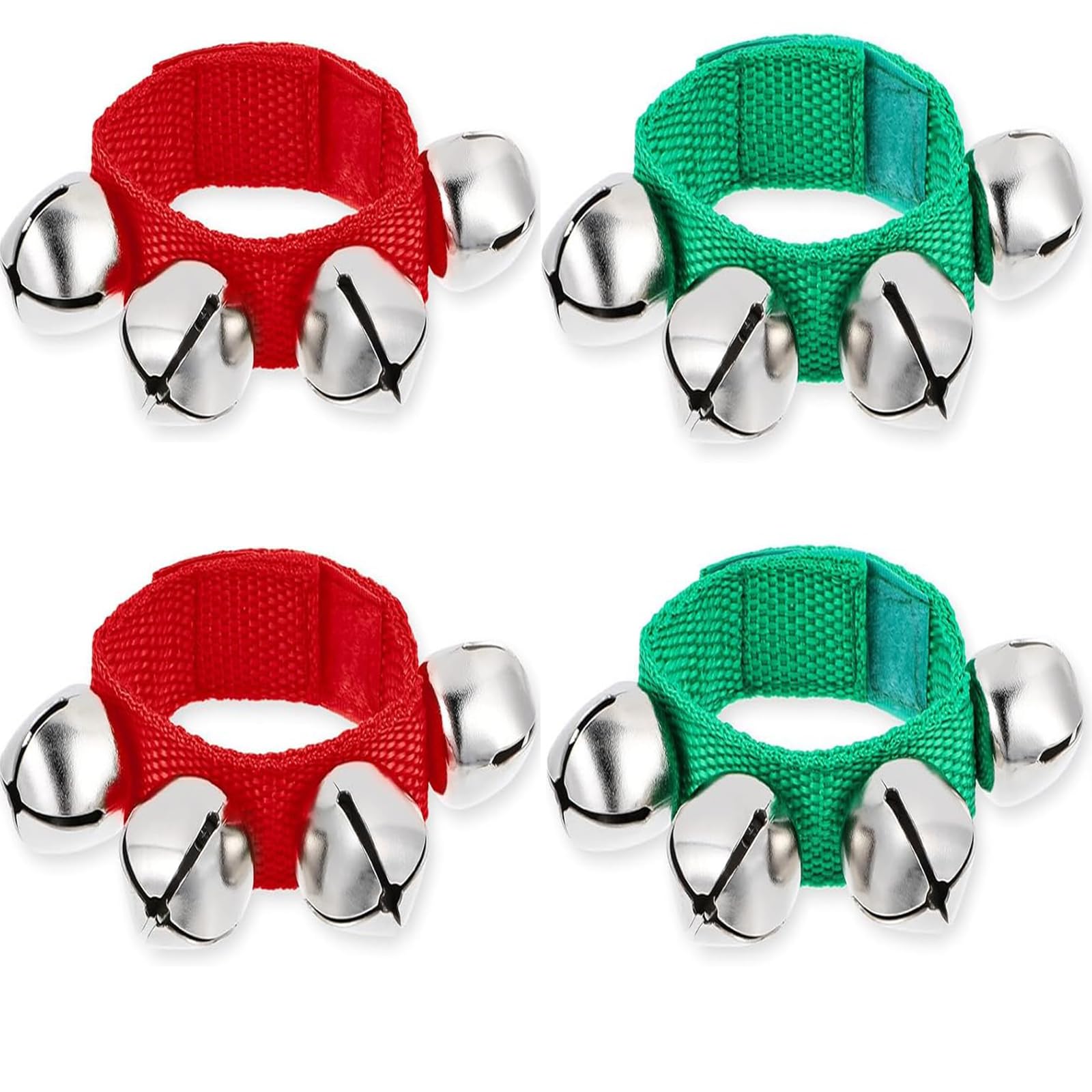 4 PCS Wrist Bells, Percussion Instruments, Jingle Bells Christmas Musical Rhythm Wrist Shaking Percussion Orchestra Rattles, for Party Favors Decorations (Green+Red)