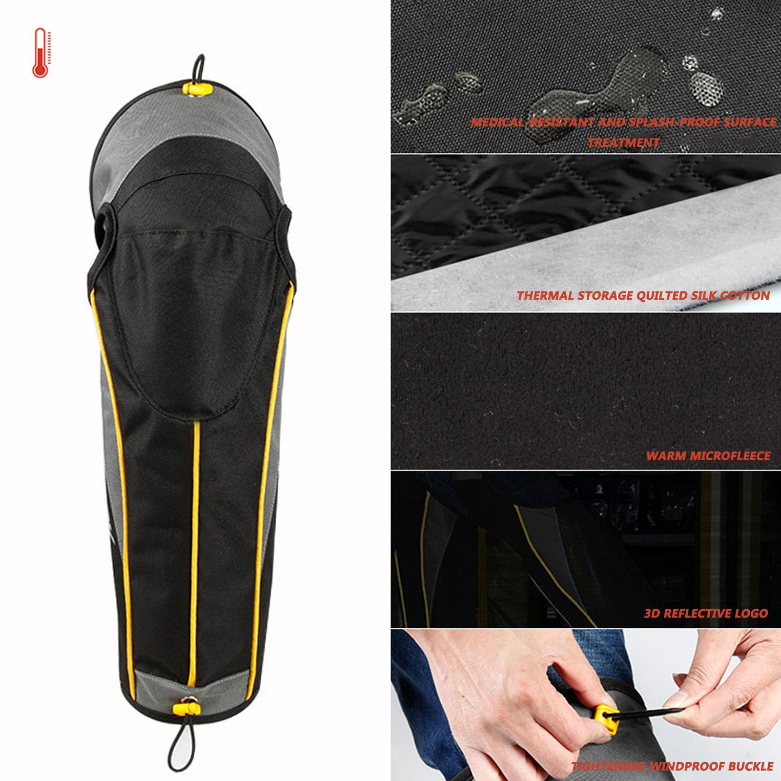 Calentadores de Piernas de Ciclismo de Invierno, Rodillera Deportiva Térmica de Invierno Anti Viento Equipo de Protección Incorporado Advertencia Reflectante Impermeable y Antiincrustante 1 par