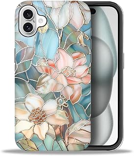 DAIZAG Compatible with iPhone 16 Case, Flowers Stained Glass Gold Full Pattern Plastic Soft TPU Anti-Drop,Double Protection Corner Case for iPhone 16