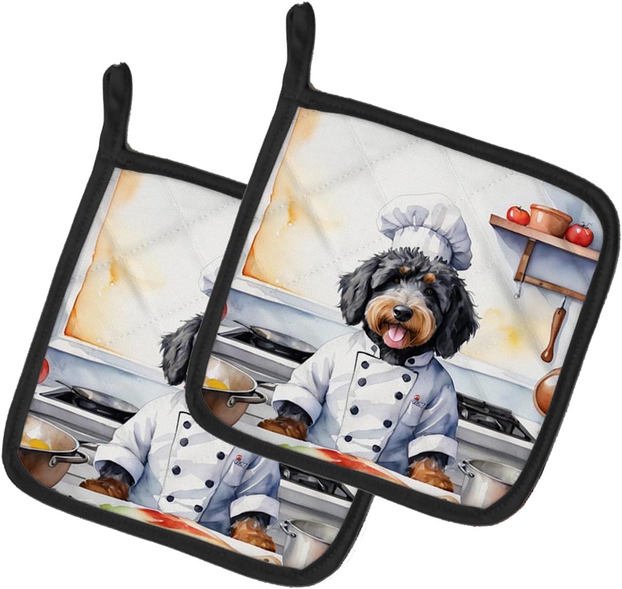 Caroline's Treasures Bernedoodle The Chef Pair of Pot Holders Kitchen Heat Resistant Pot Holders Sets Oven Hot Pads for Cooking Baking BBQ, 7 1/2 x 7 1/2