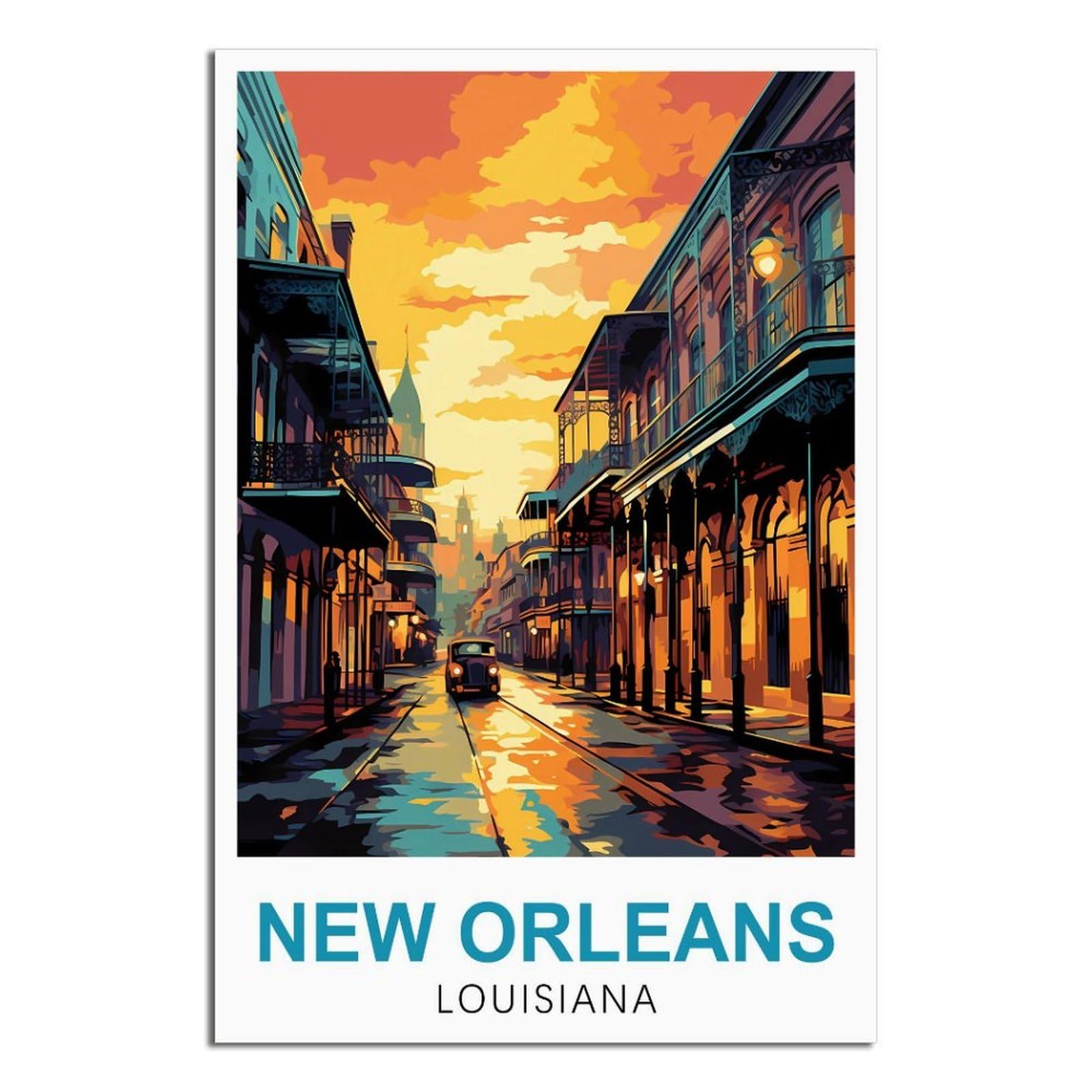 SLJGINEU New Orleans Louisiana Vintage Travel Posters Street 08x12inch(20x30cm) Canvas Wall Art Print Modern Painting Poster for Living Room Decor