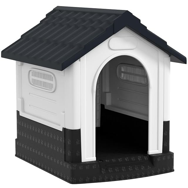 PawHut Caseta para Perros Mini Exterior 3 Ventanas 64,5x57x66cm Gris Oscuro