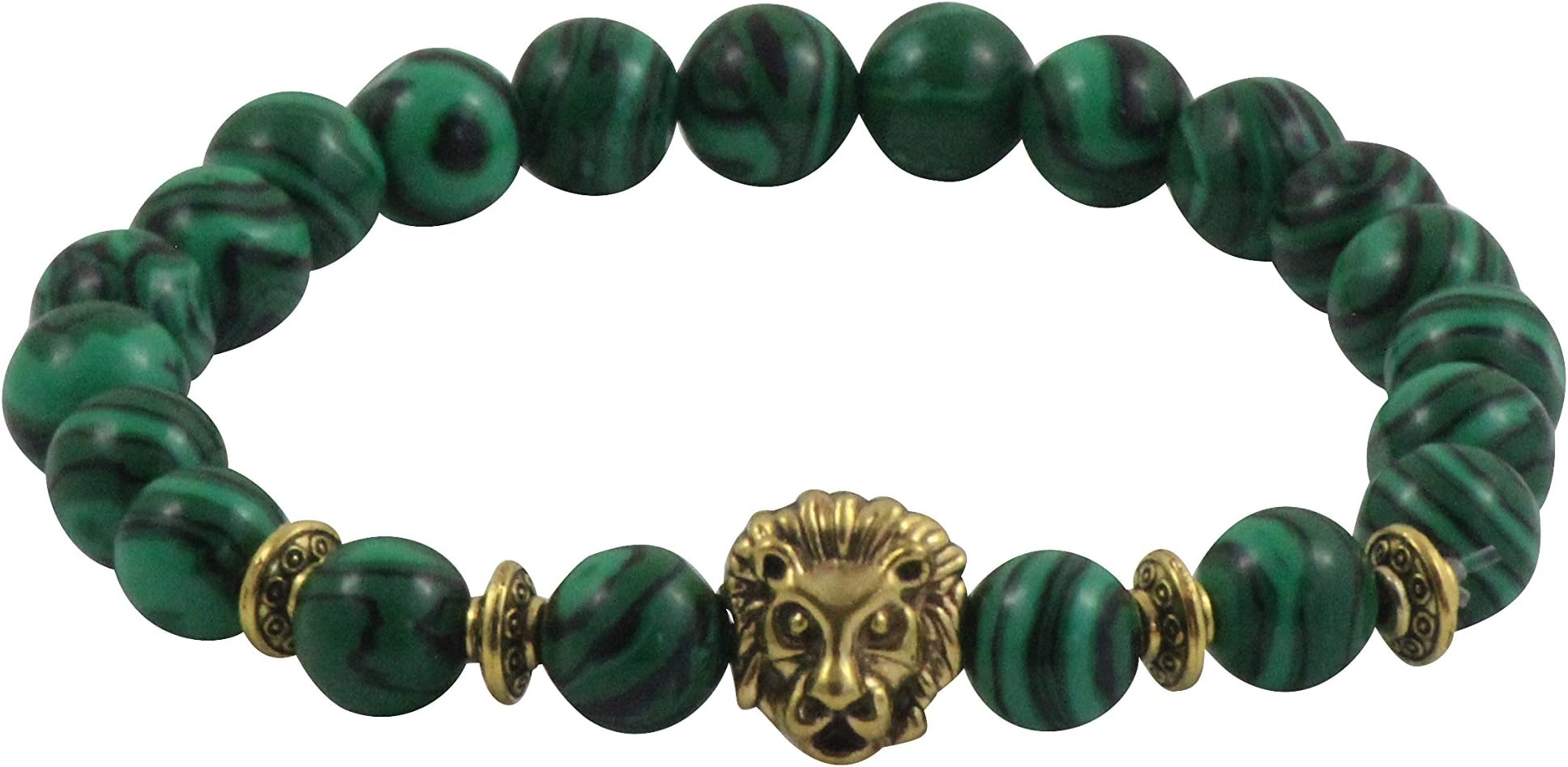 Maya Bracelets Lion Head Charm Marble Stone Elastic Bracelet